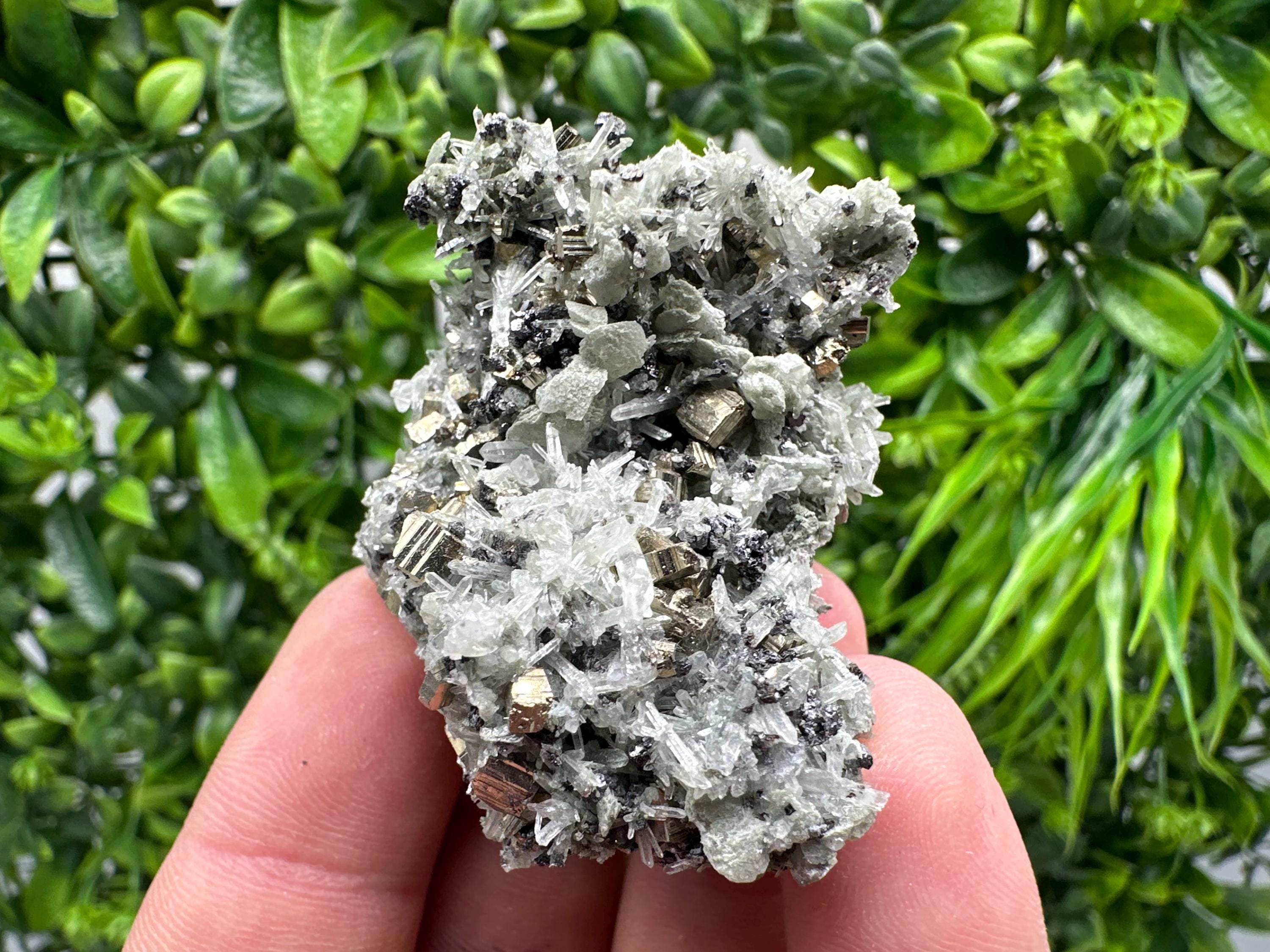 Pyrite on Green Quartz: Bulgaria Mineral Specimen, Home Decor Stone