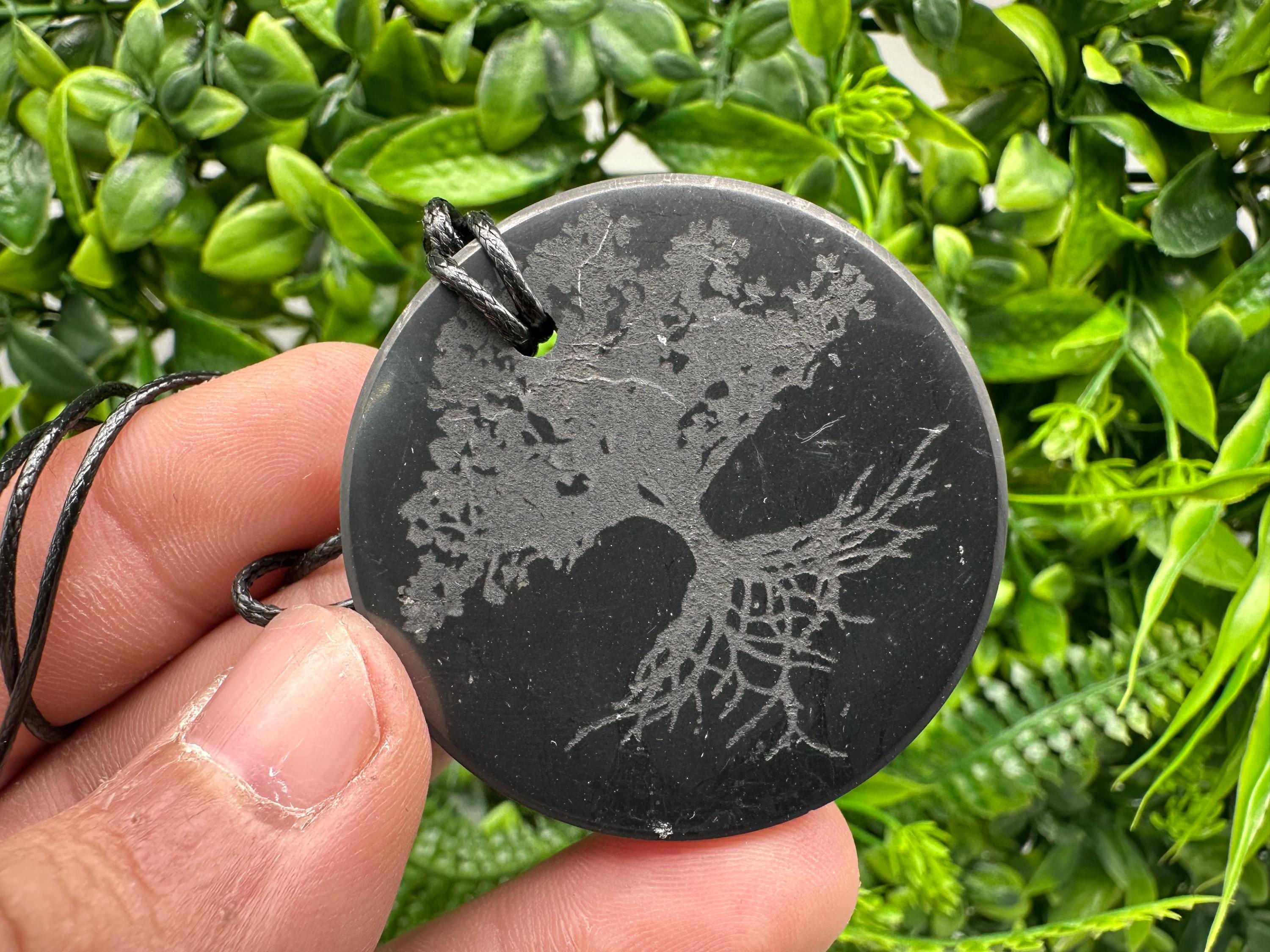Shungite Tree of Life Pendant: EMF Protection Healing Stone
