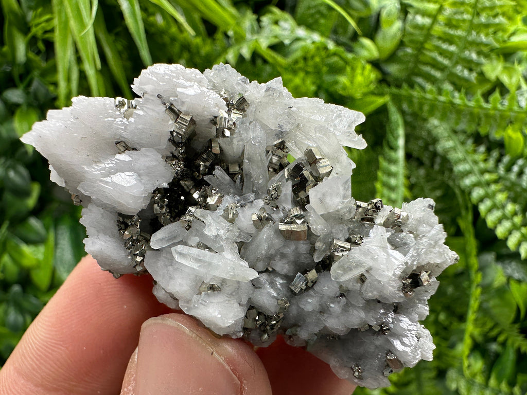 Pyrite on UV Calcite Mineral Specimen, Borieva Mine Bulgaria