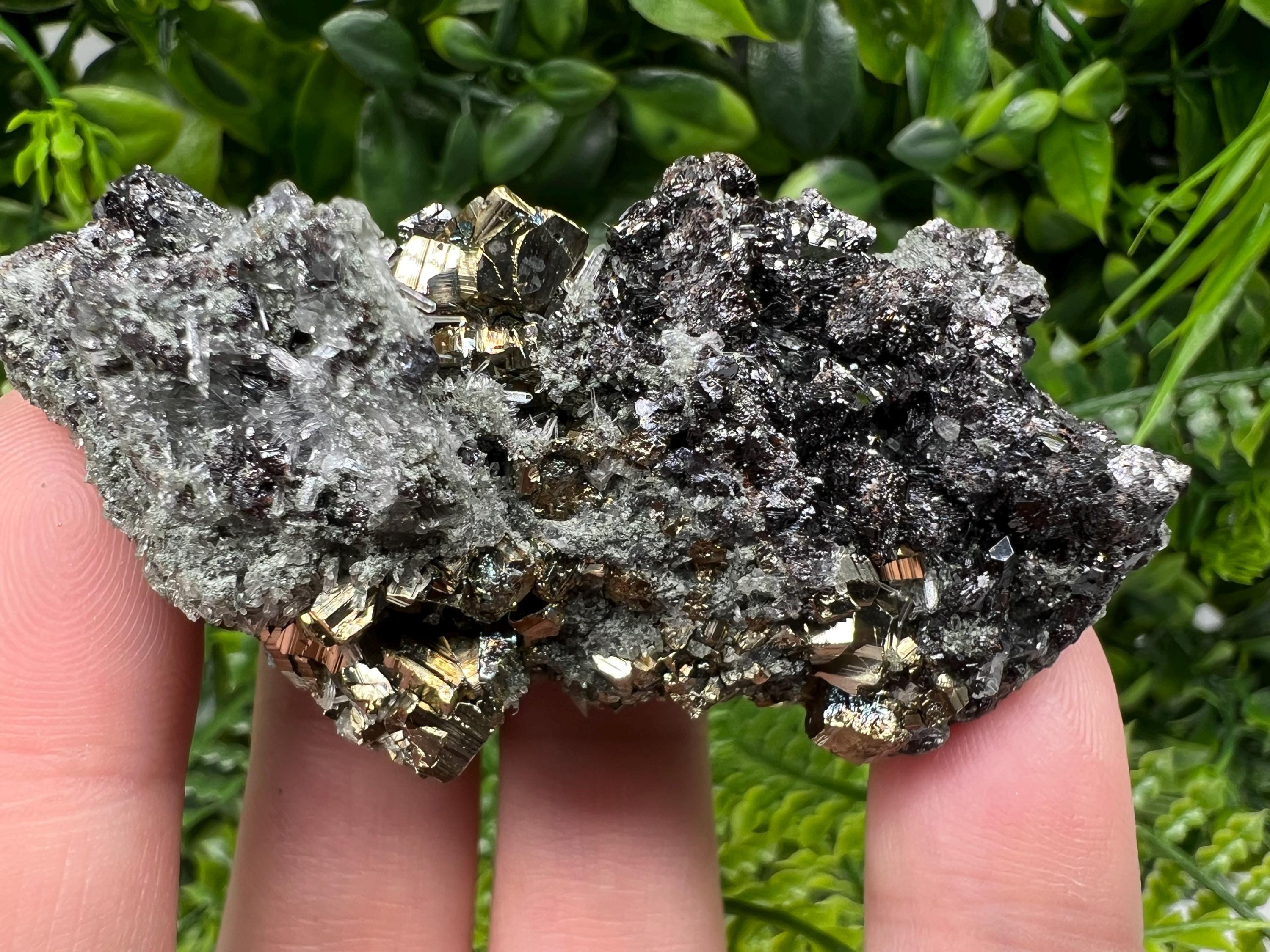 Pyrite on Green Quartz, Bulgaria Mineral Specimen, Home Decor Stone