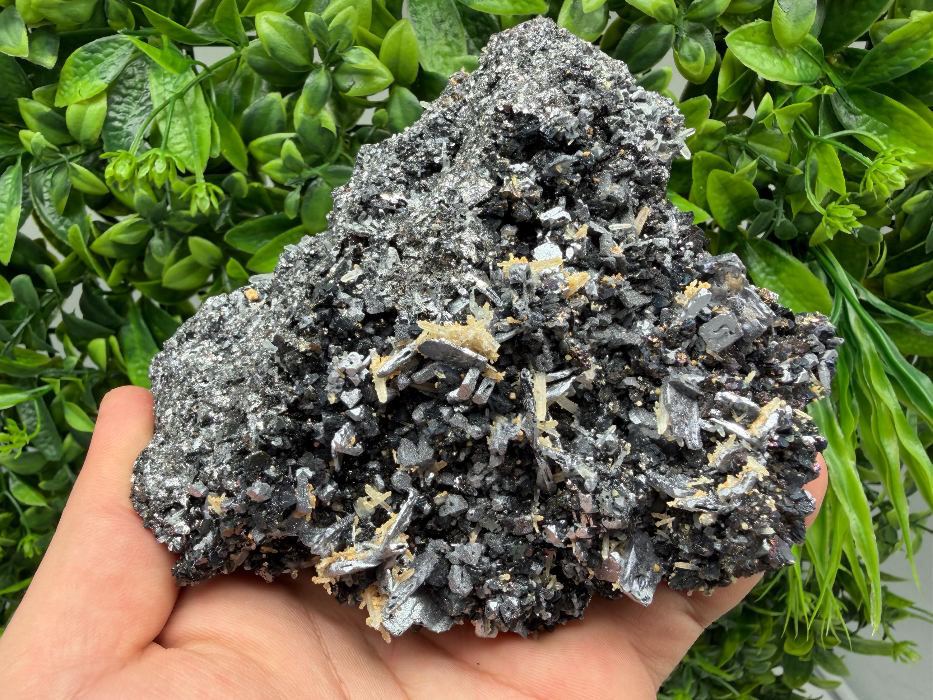 Natural Shiny Galena Cluster with Siderite Quartz, Bulgaria Mineral Specimen