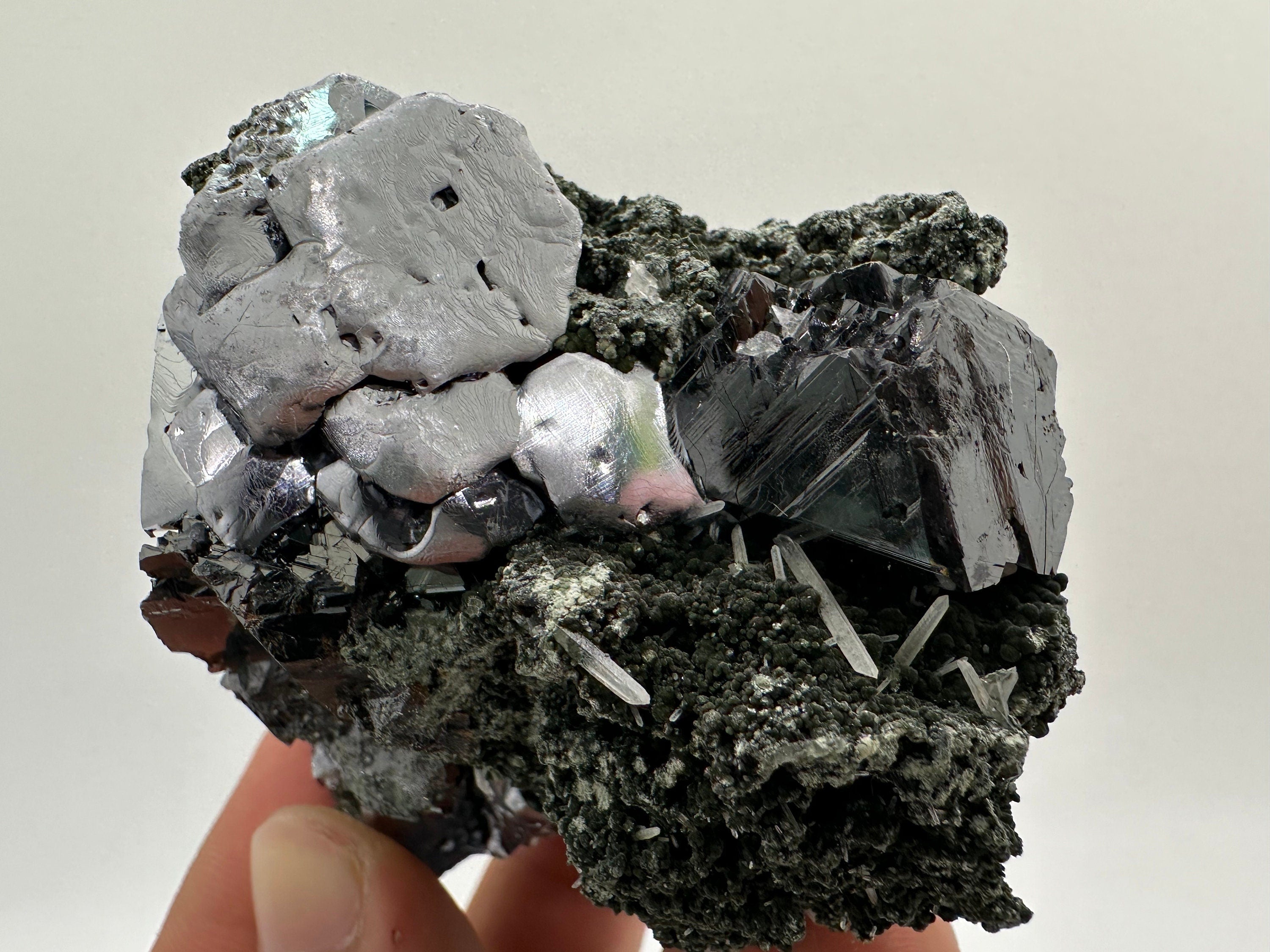 Galena, Calcite, Sphalerite on Quartz with Chlorite: Collection Mineral Decor