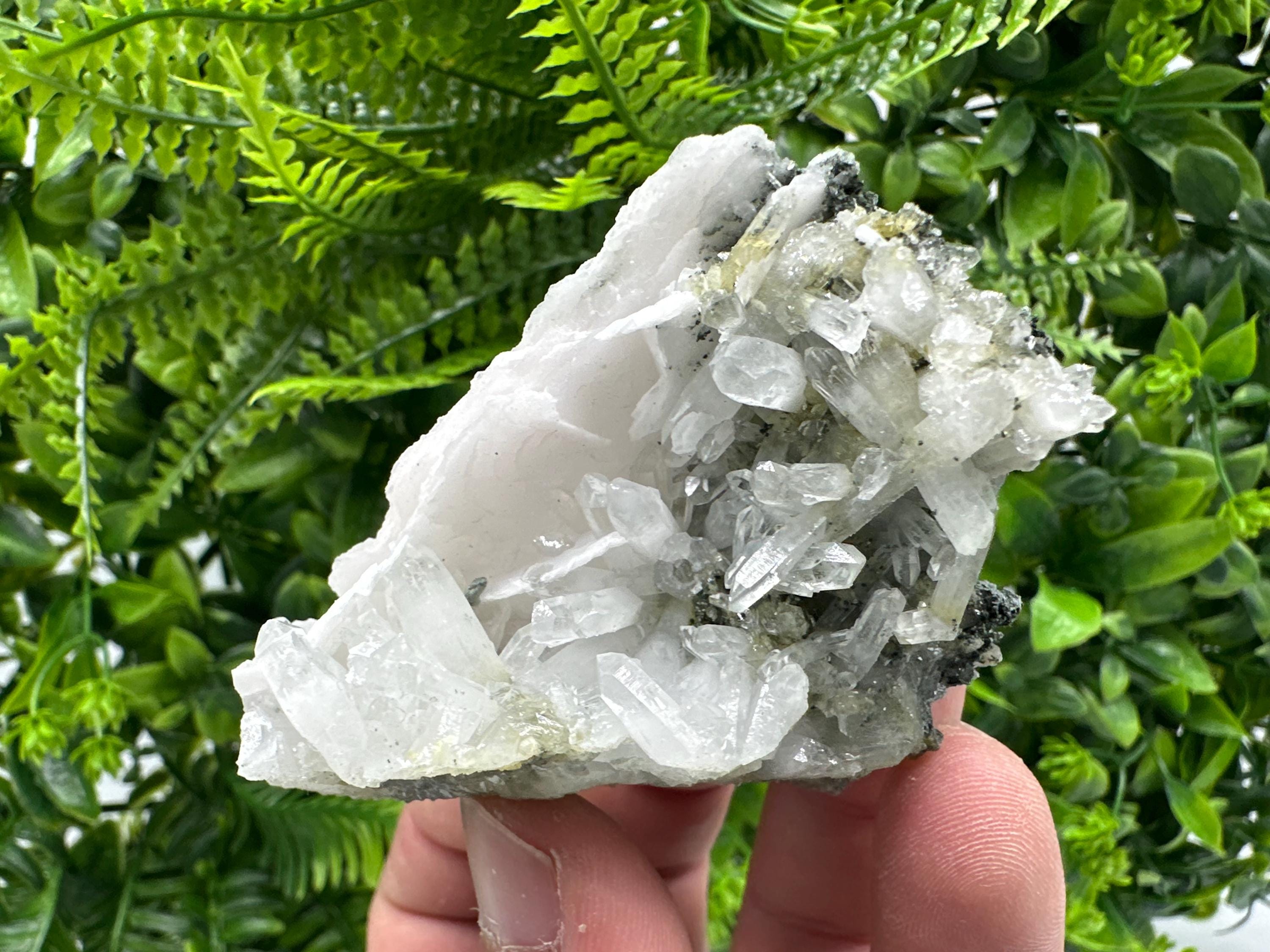 Quartz on Chlorite Matrix with Calcite, Bulgarian Mineral Specimen