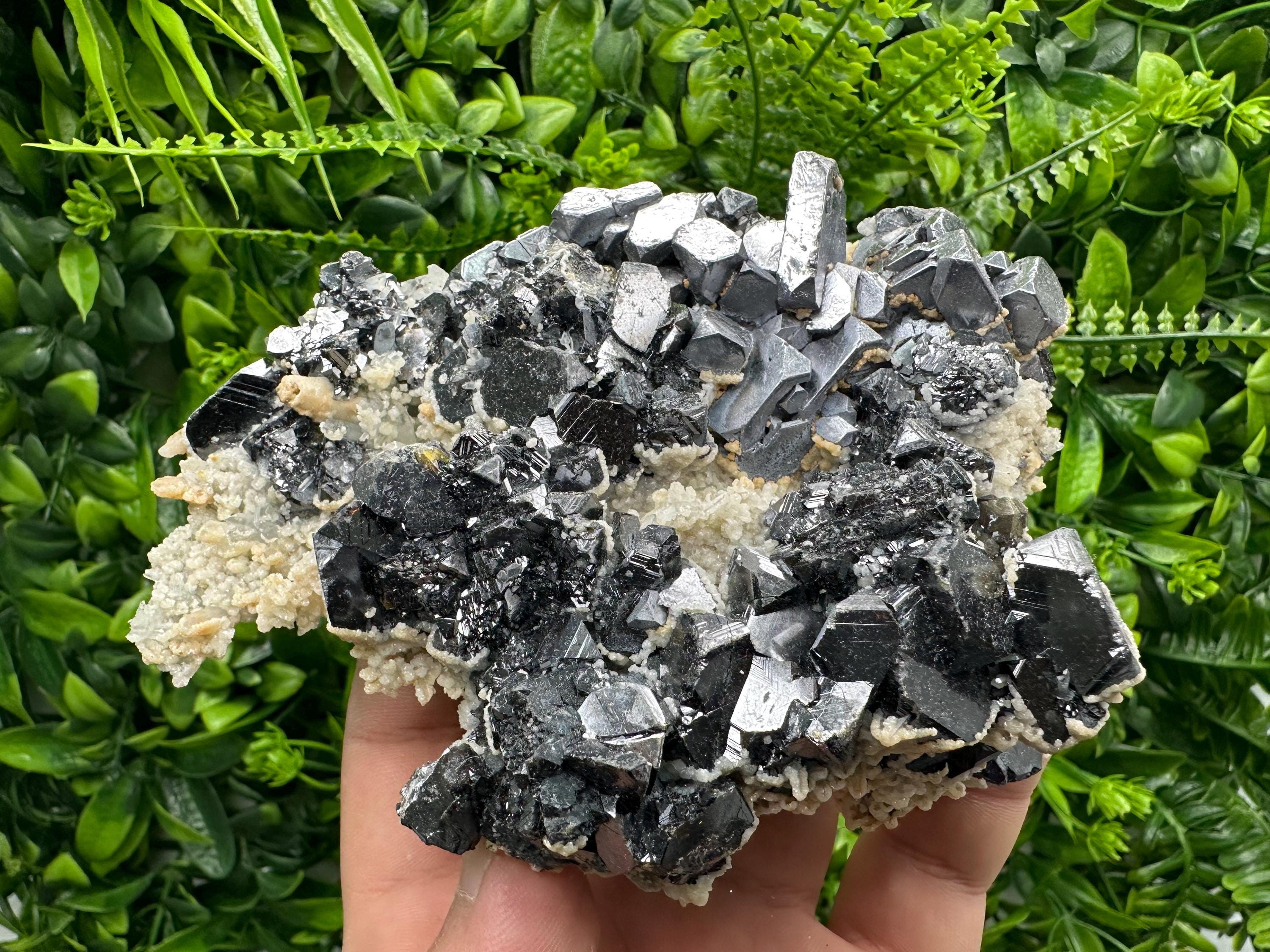 Skeletal Galena, Sphalerite, Quartz, and Calcite Mineral Specimen