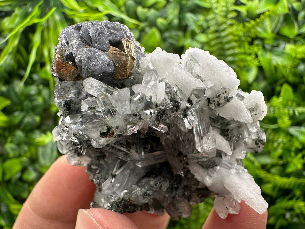 Fluorescent Galena Pyrite Calcite on Quartz - Borieva Madan Mineral
