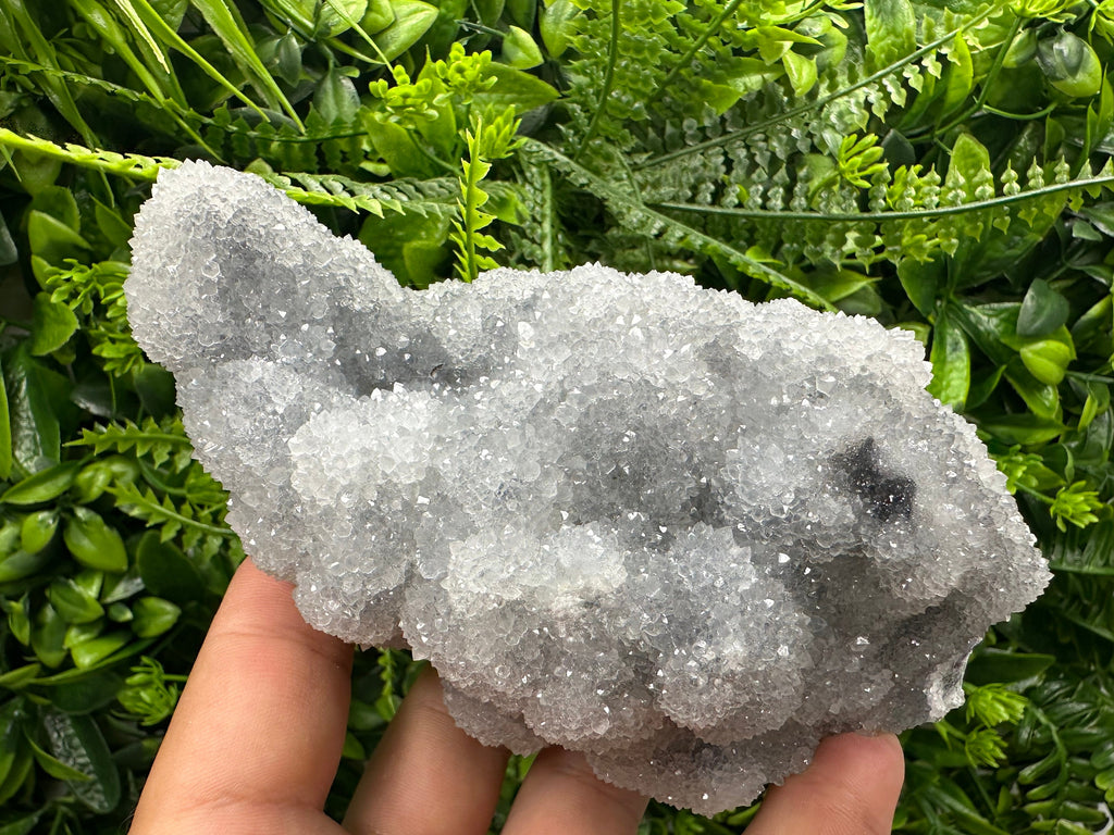 Blue Chalcedony Quartz Cluster, Chlorite Inclusions, Bulgaria Crystal Decor