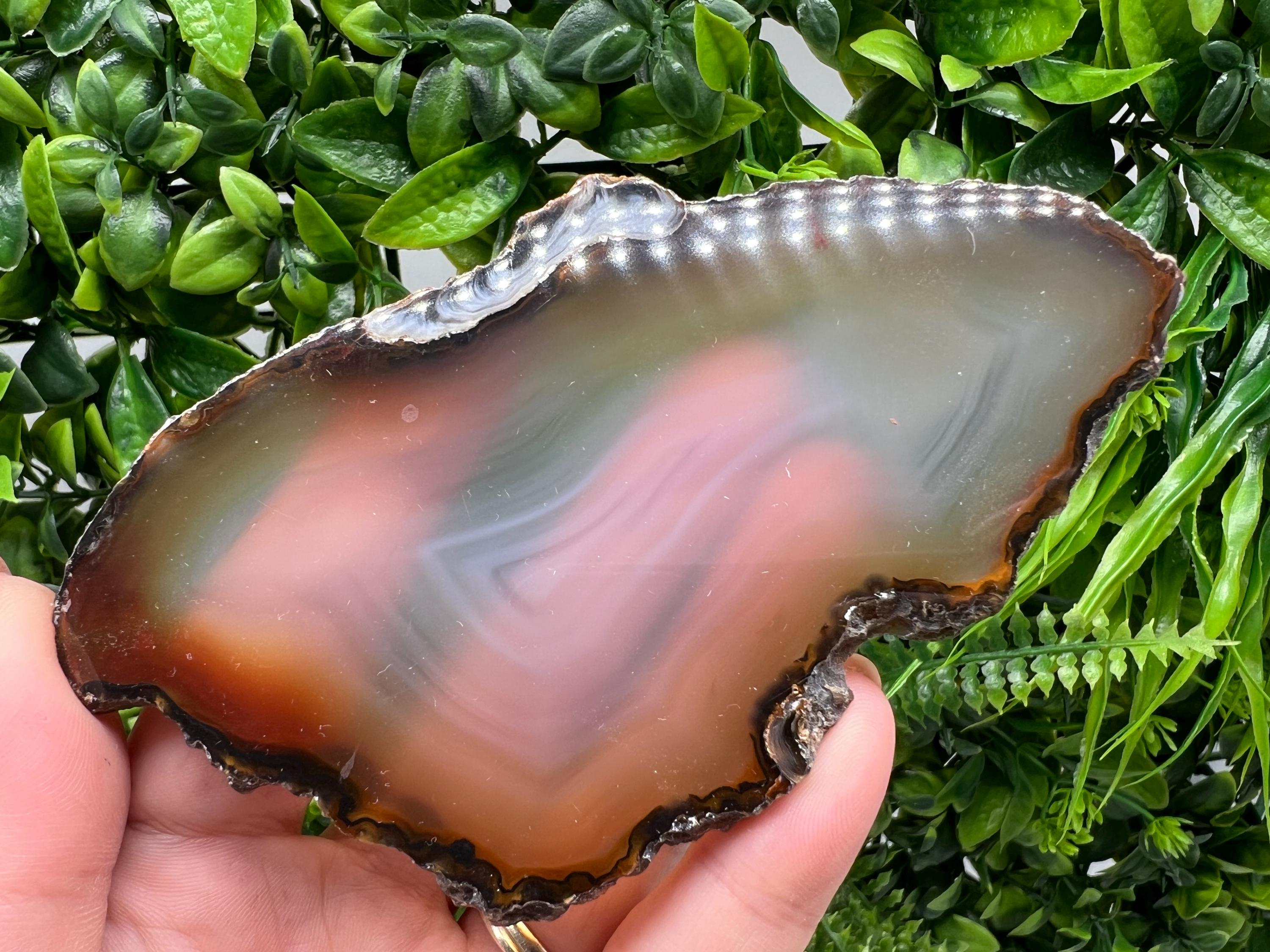 Large Polished Agate Slice: Spiritual Healing Crystal Coaster, 13/7.5 cm