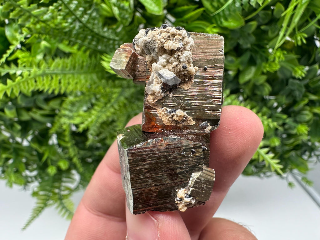 Rainbow Pyrite with Calcite, Natural Crystal Mineral Souvenir