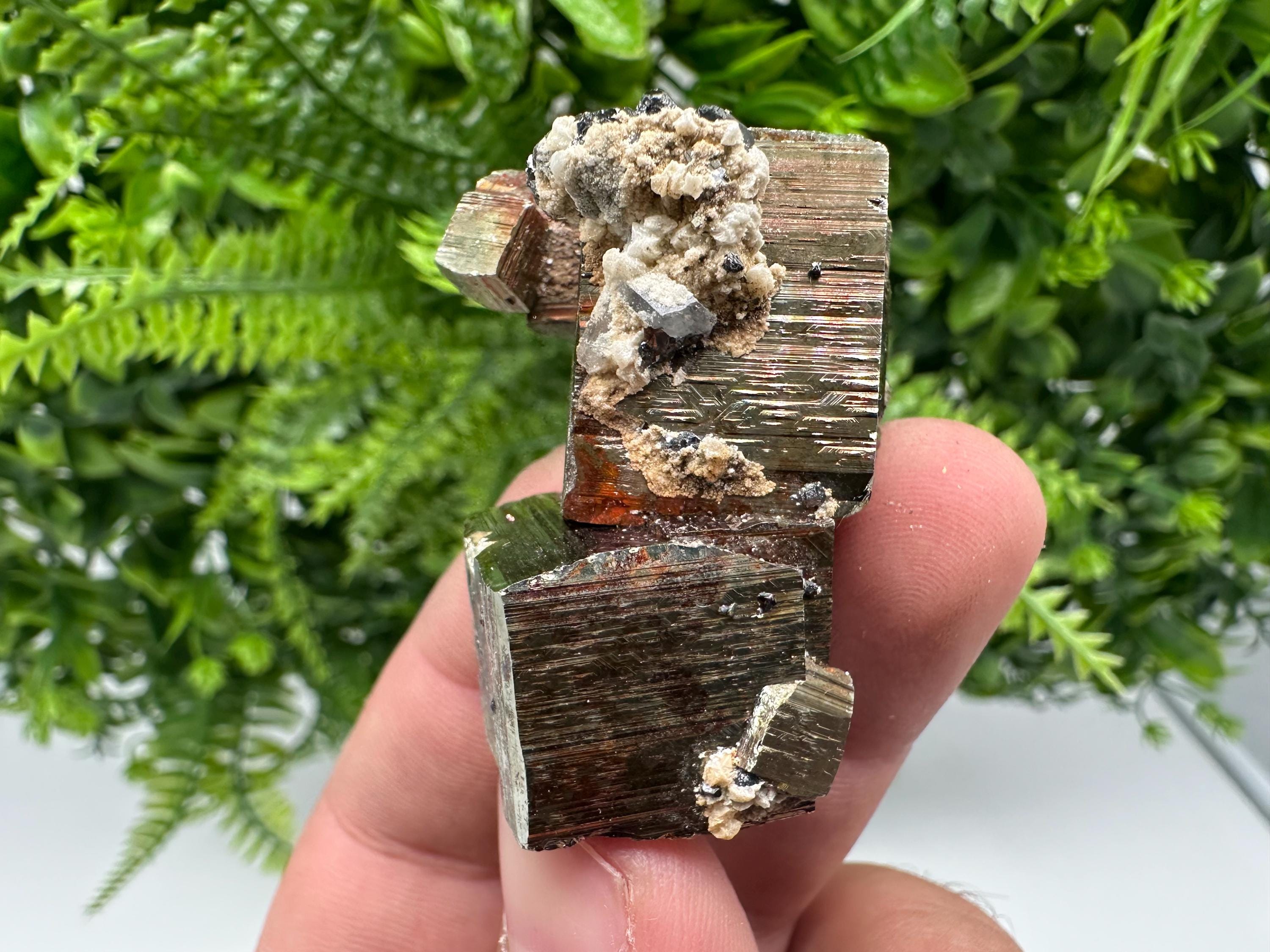 Rainbow Pyrite with Calcite, Natural Crystal Mineral Souvenir