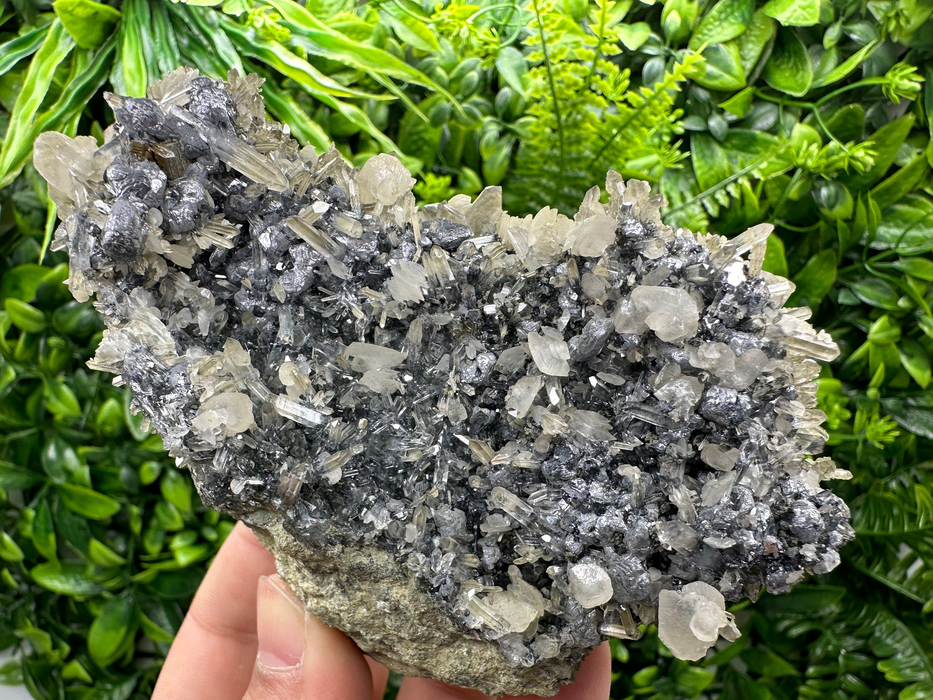 Calcite Quartz on Galena Mineral Specimen: Borieva Mine, Bulgaria