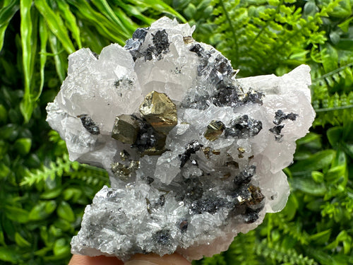 Calcite, Galena, Sphalerite, and Pyrite Cluster from Borieva Mine, Bulgaria