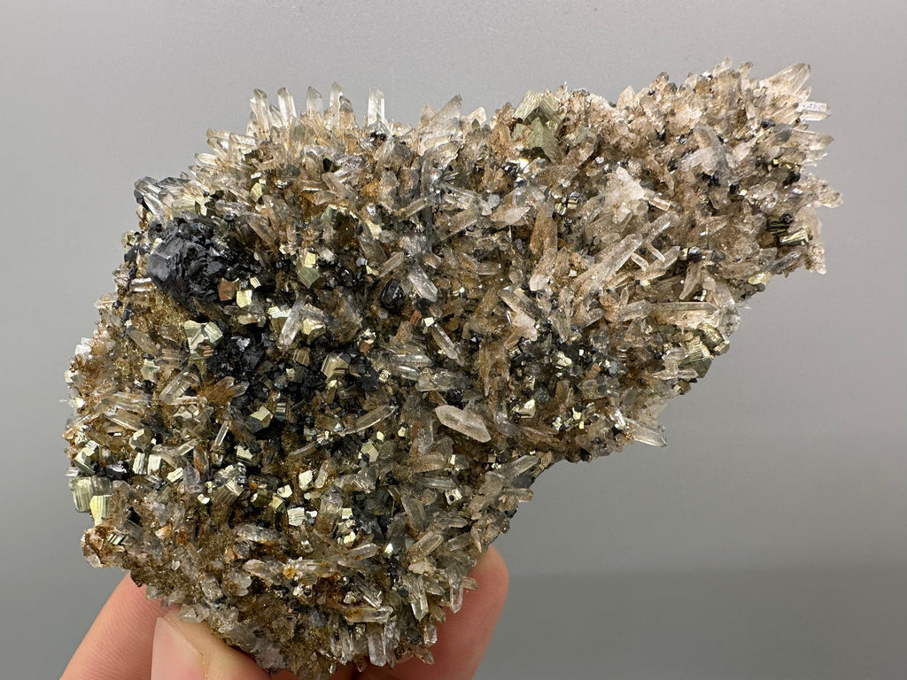 Sphalerite Pyrite on Quartz with Iron Oxide, Bulgaria Mineral Specimen