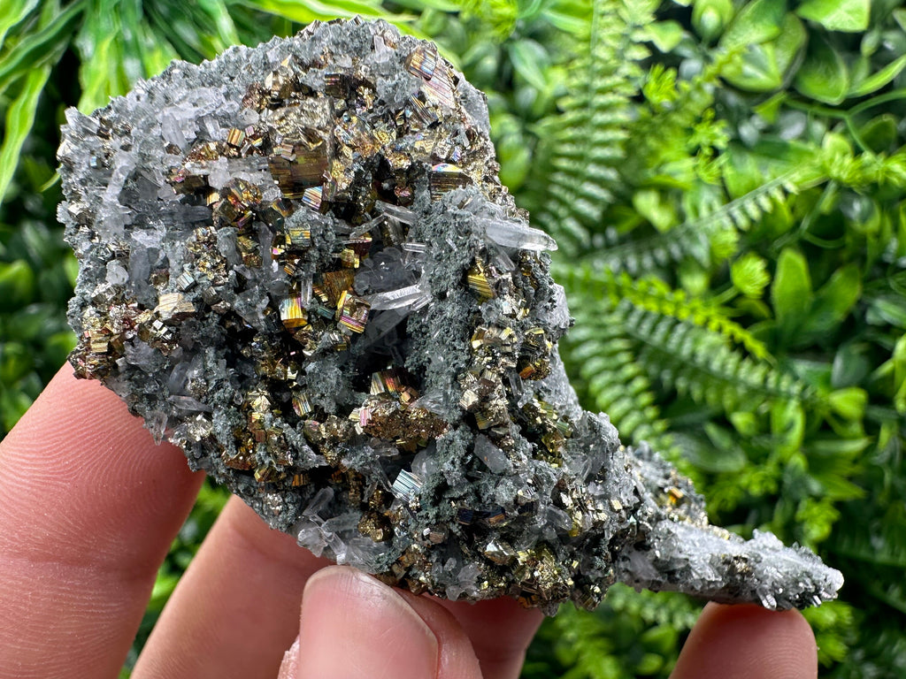Red Pyrite on Green Quartz with Sphalerite, Borieva Mine Mineral Specimen