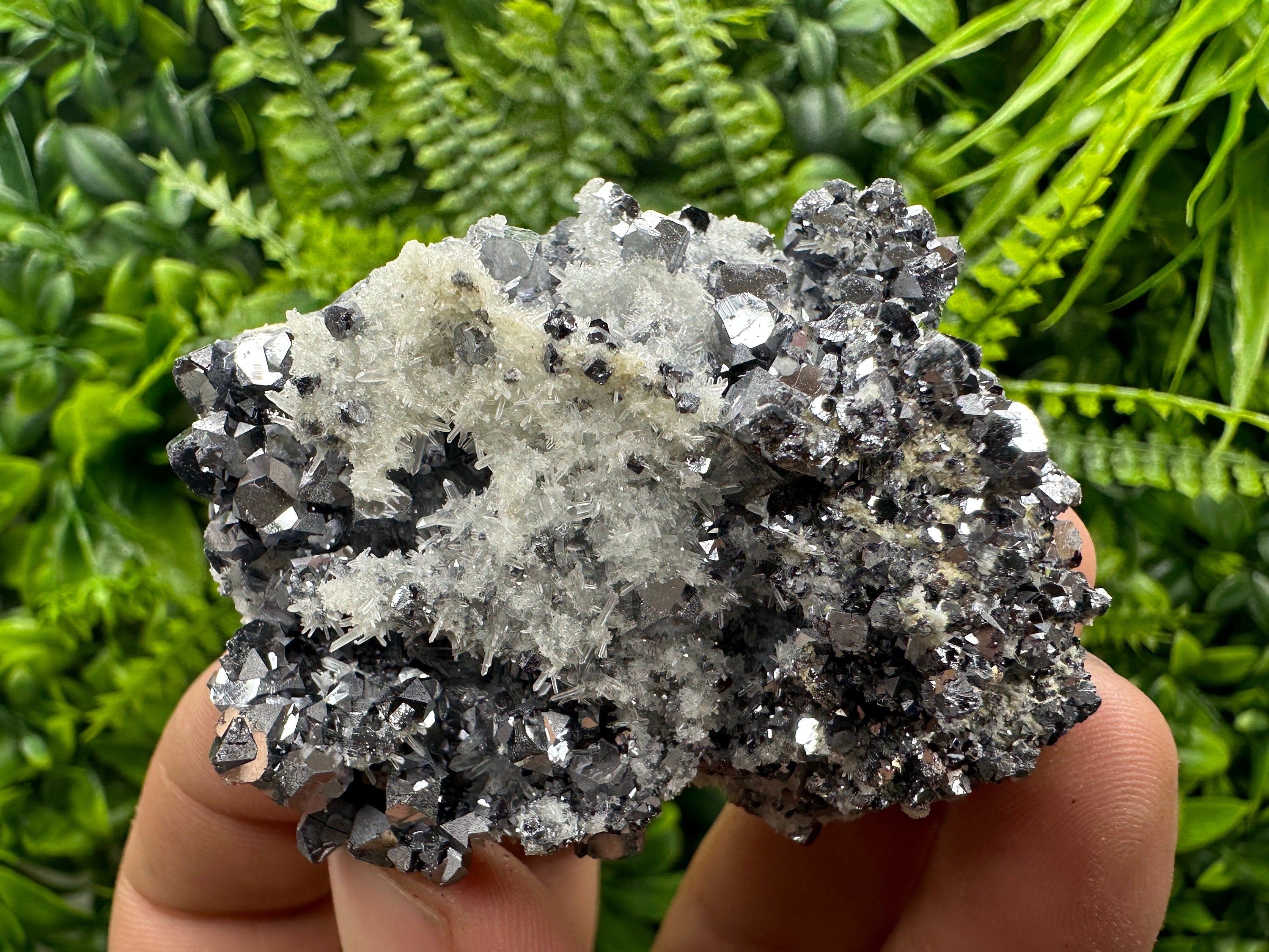 Shiny Galena on Quartz: Natural Crystal Mineral Decor