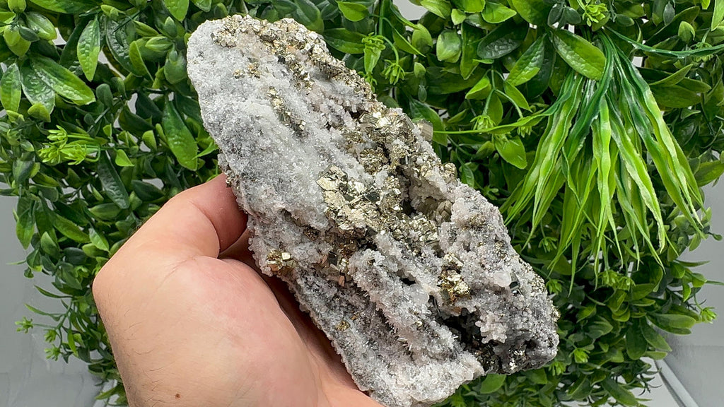 Pyrite on Quartz, Calcite Mineral Specimen, Home Decor Stone