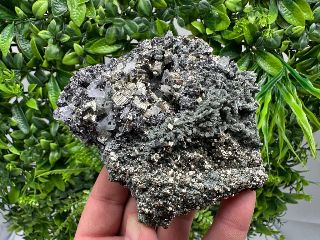 Pyrite Sphalerite on Green Quartz, Bulgaria Mineral Specimen