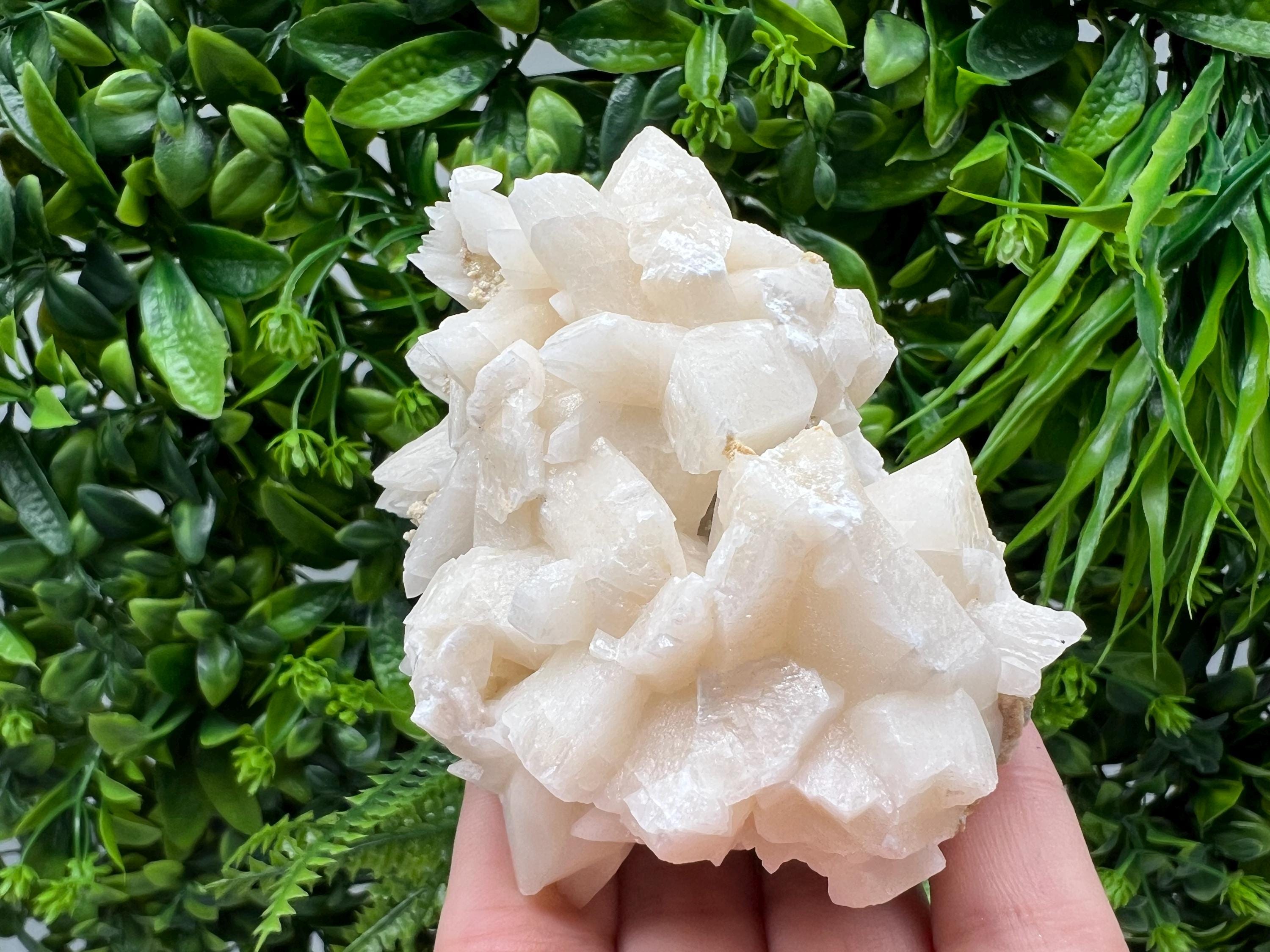 Calcite on Green Quartz: Djurcovo Mine, Bulgaria Healing Crystal