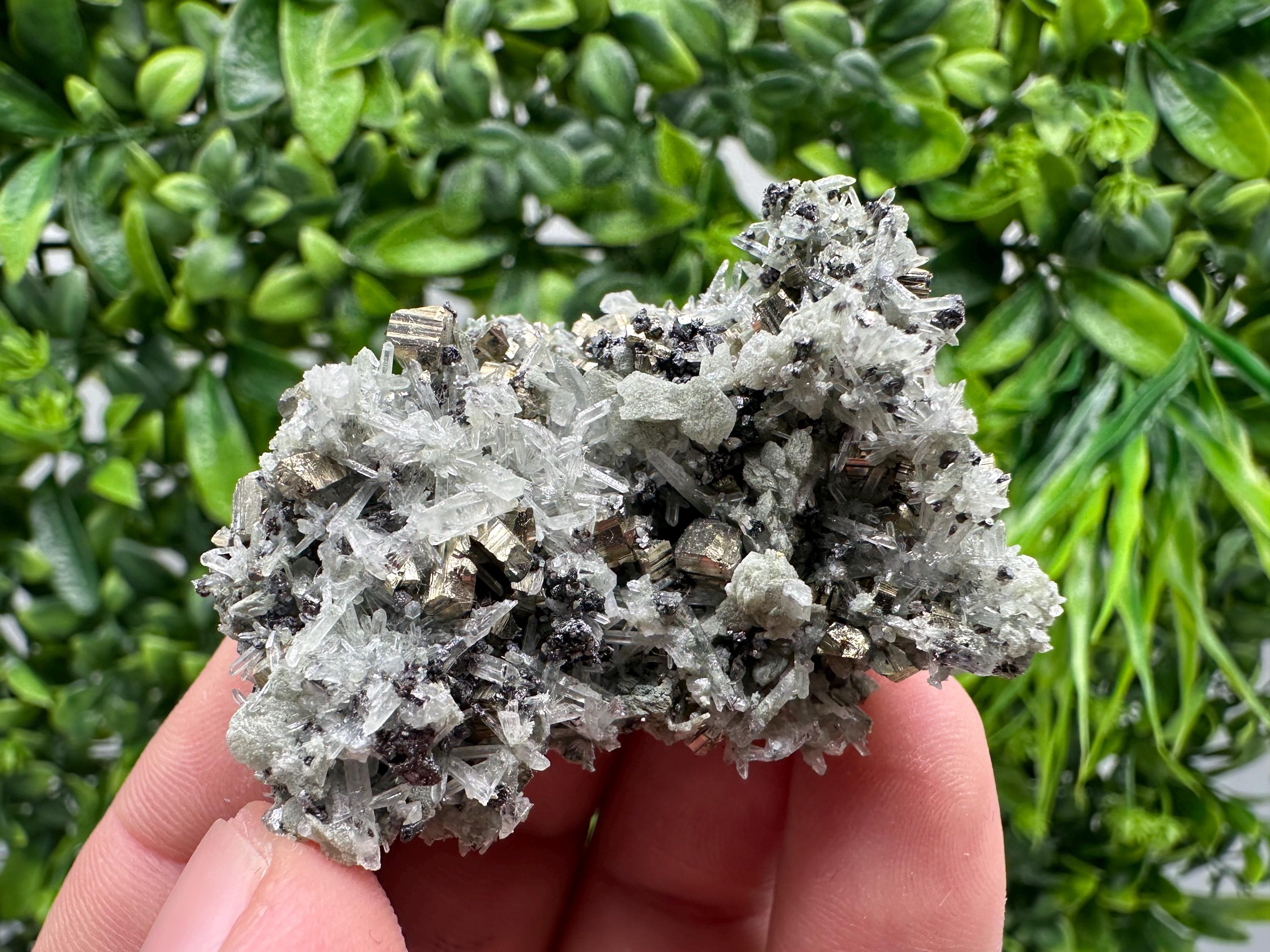 Pyrite on Green Quartz: Bulgaria Mineral Specimen, Home Decor Stone