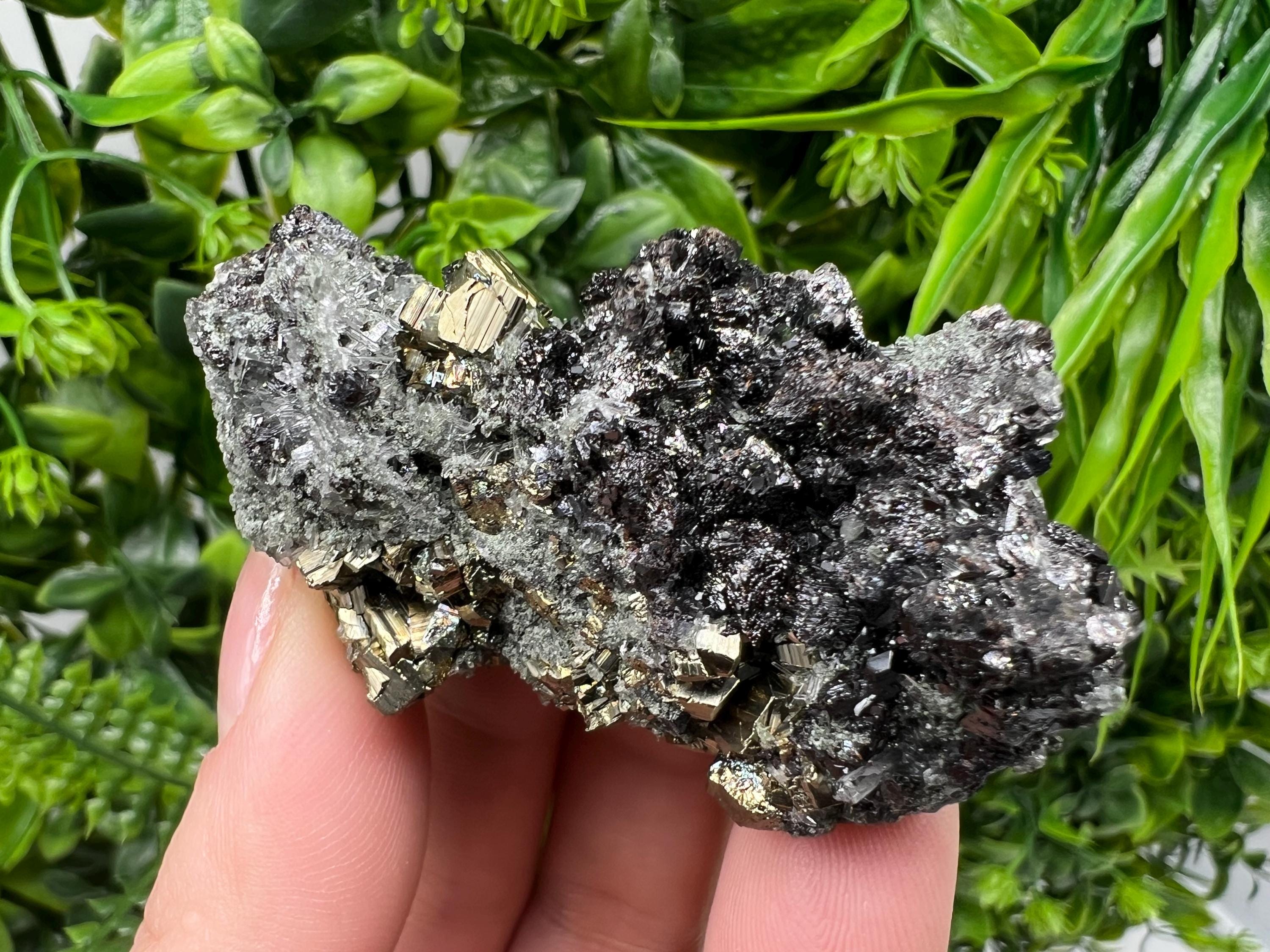 Pyrite on Green Quartz, Bulgaria Mineral Specimen, Home Decor Stone