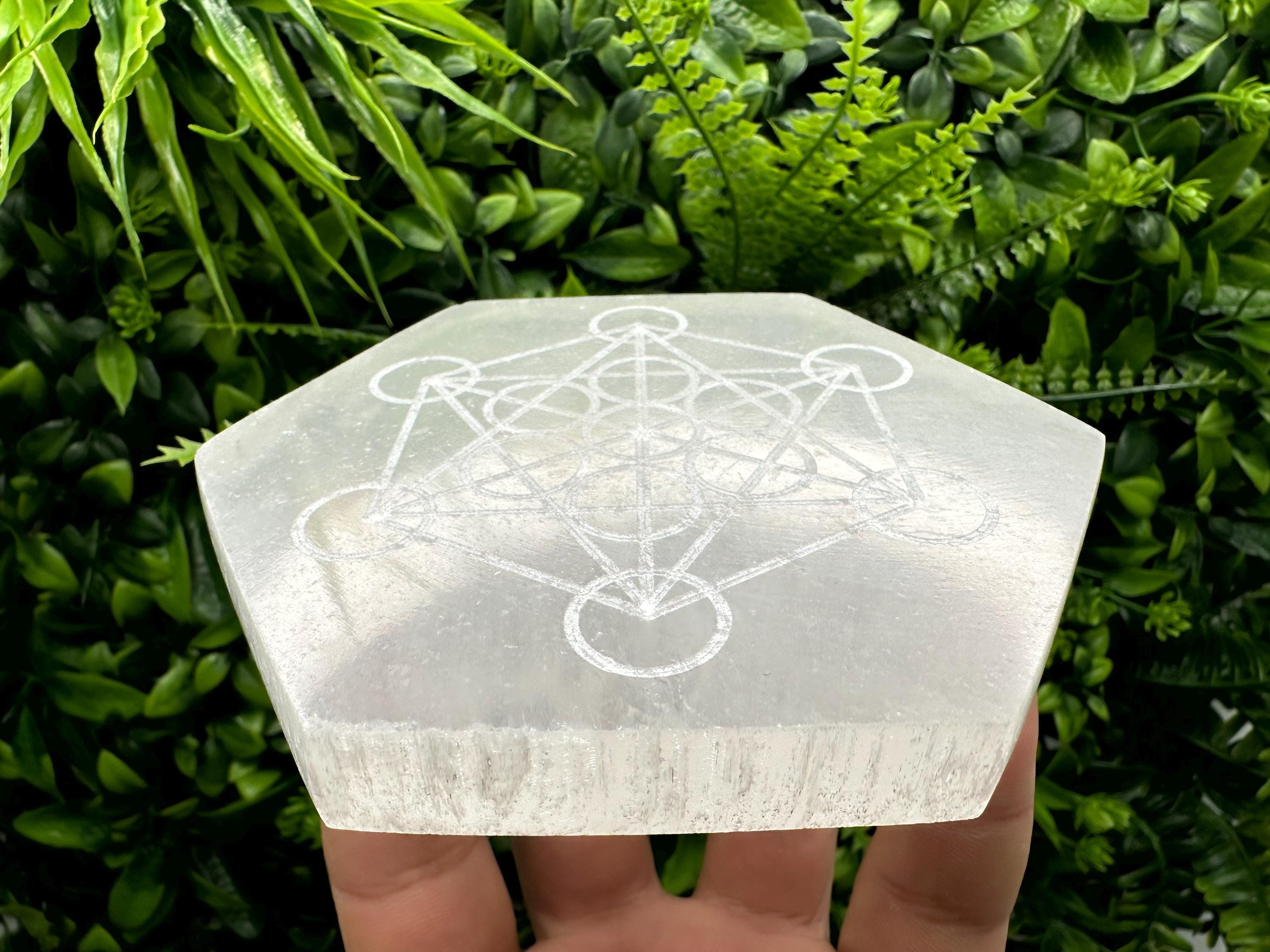 Hexagonal Selenite Charging Plate: Sacred Geometry Energy Grid (12cm)