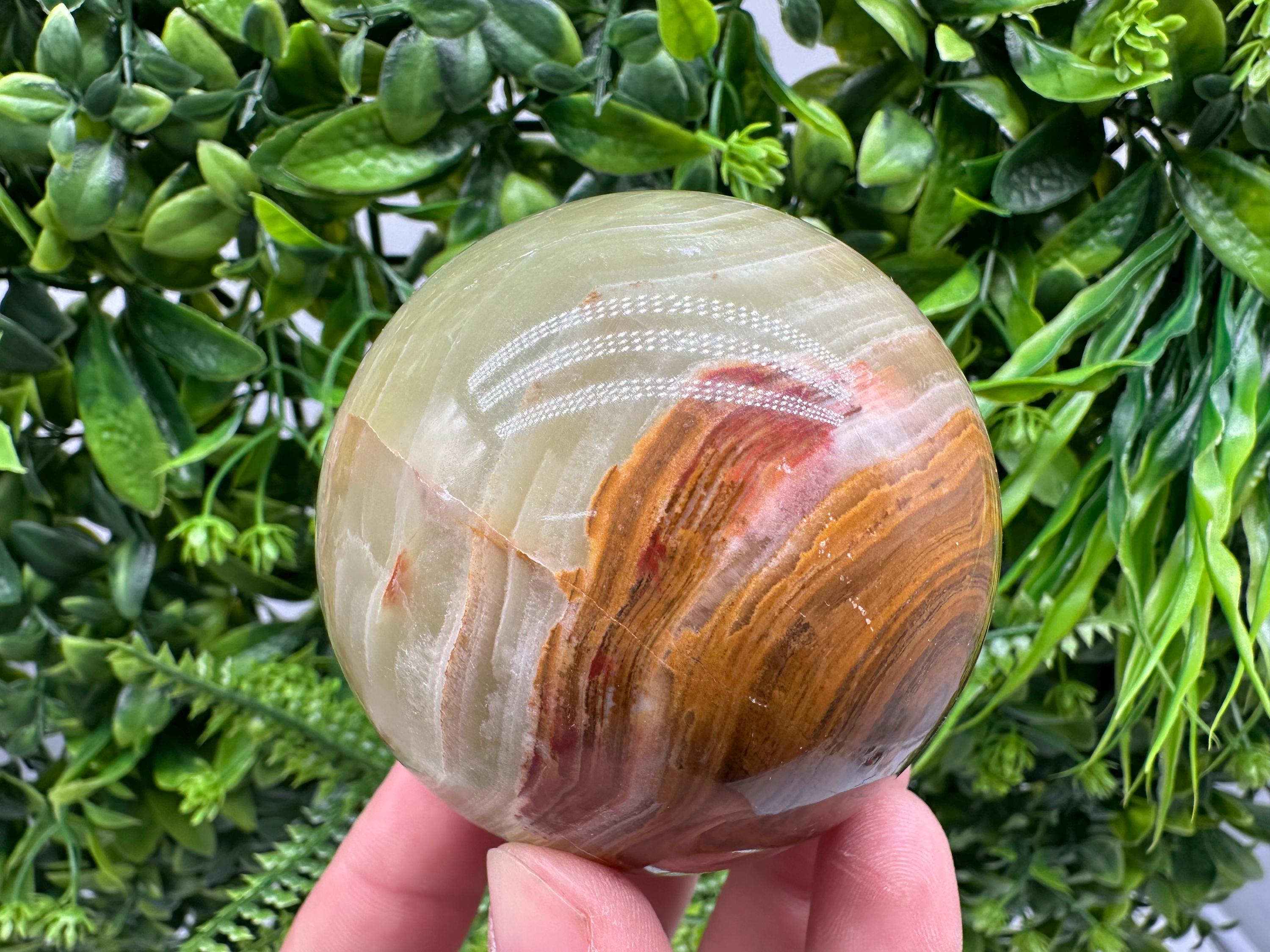 Green Onyx Crystal Sphere: Banded Calcite Healing Stone (5cm)