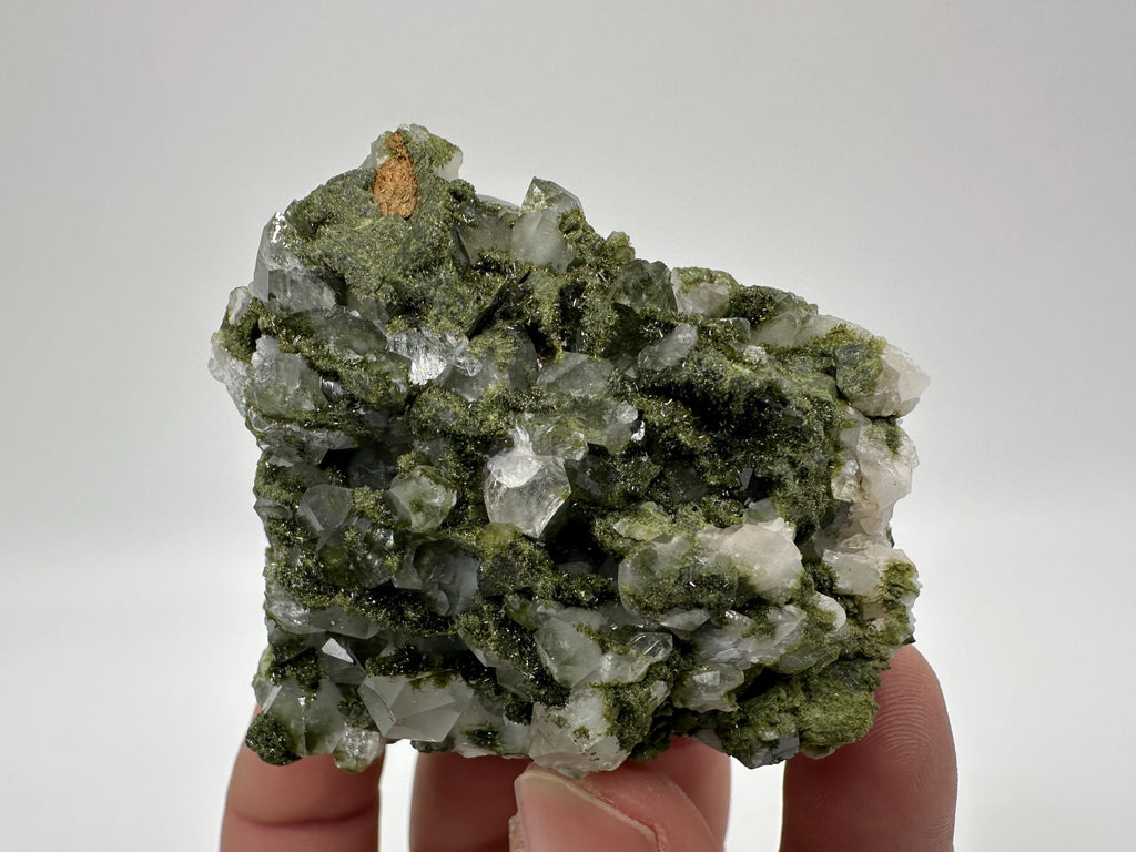 Rare Green Epidote with Quartz Crystals: Sparkly Rainbow Stone Decor