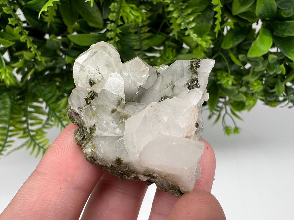 Green Epidote with Quartz Crystals, Rainbow Sparkle, Turkey Decor