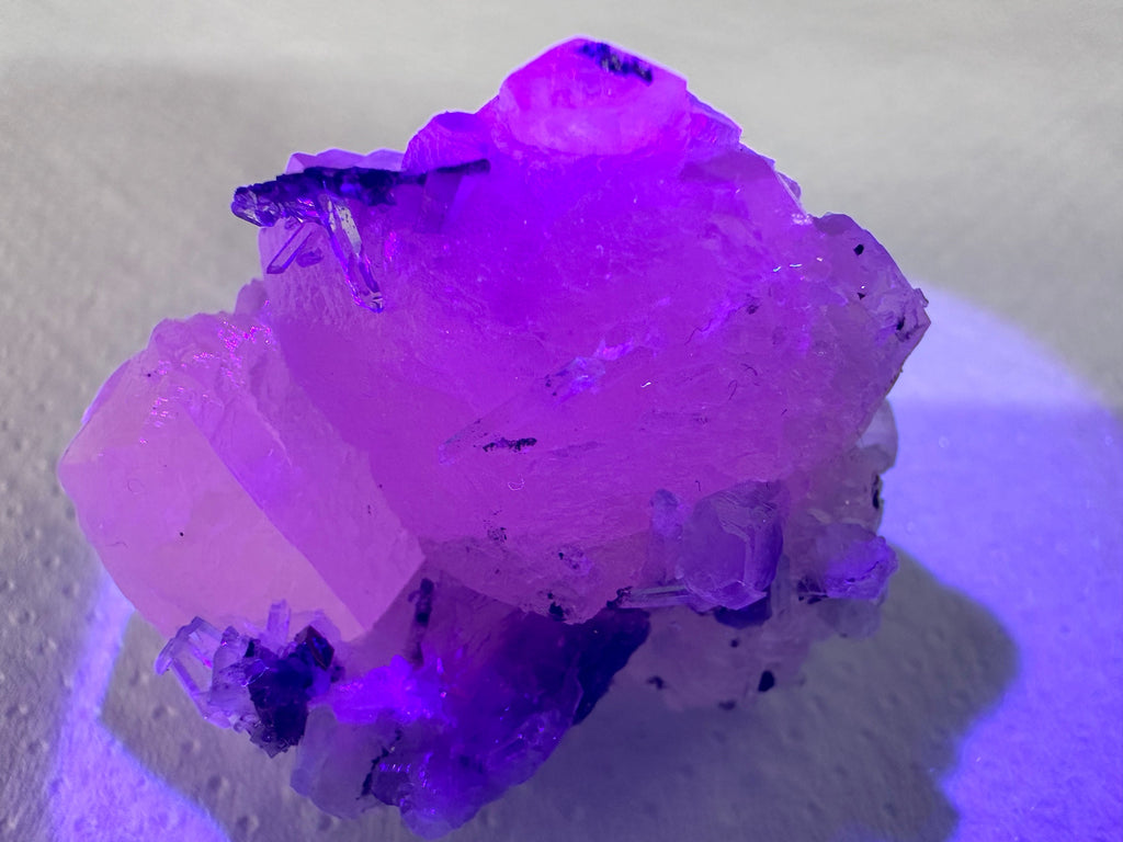 Fluorescent Calcite with Quartz, Borieva Mine, Bulgaria, Mineral Specimen