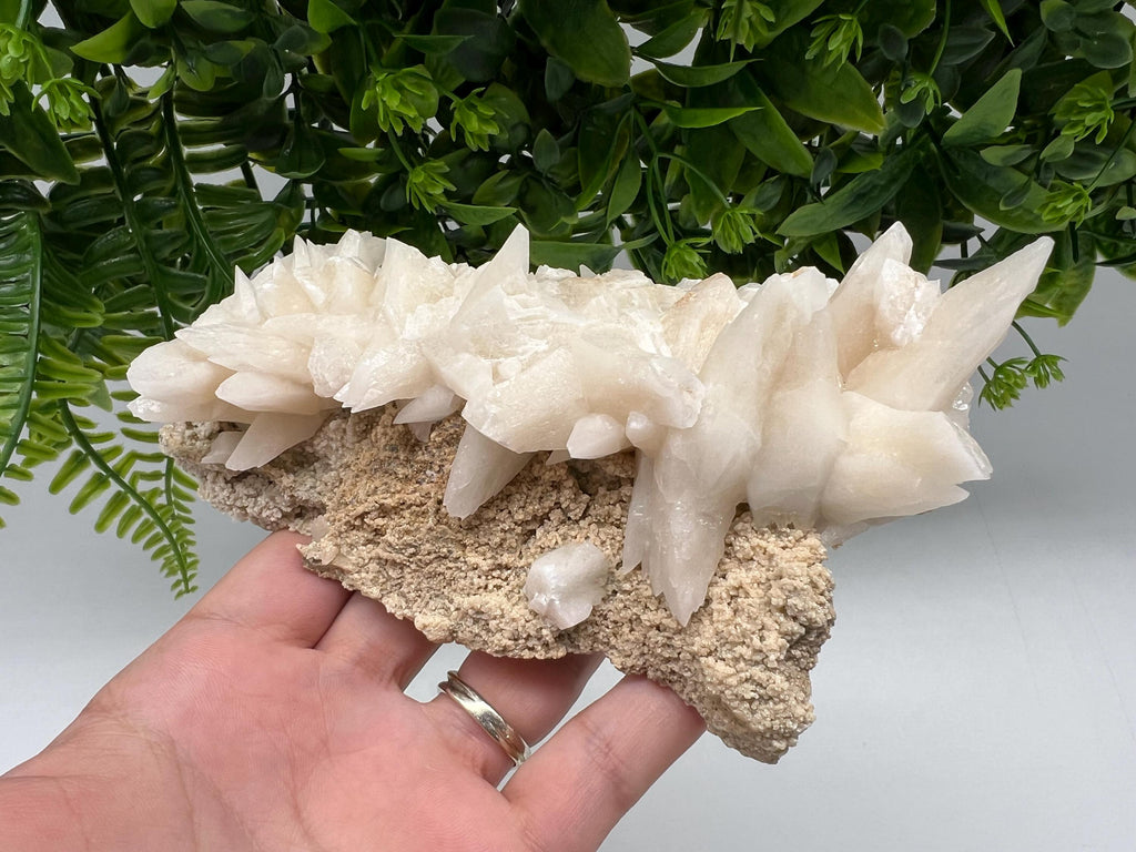 Calcite on Green Quartz, Djurcovo Mine, Bulgaria Crystal