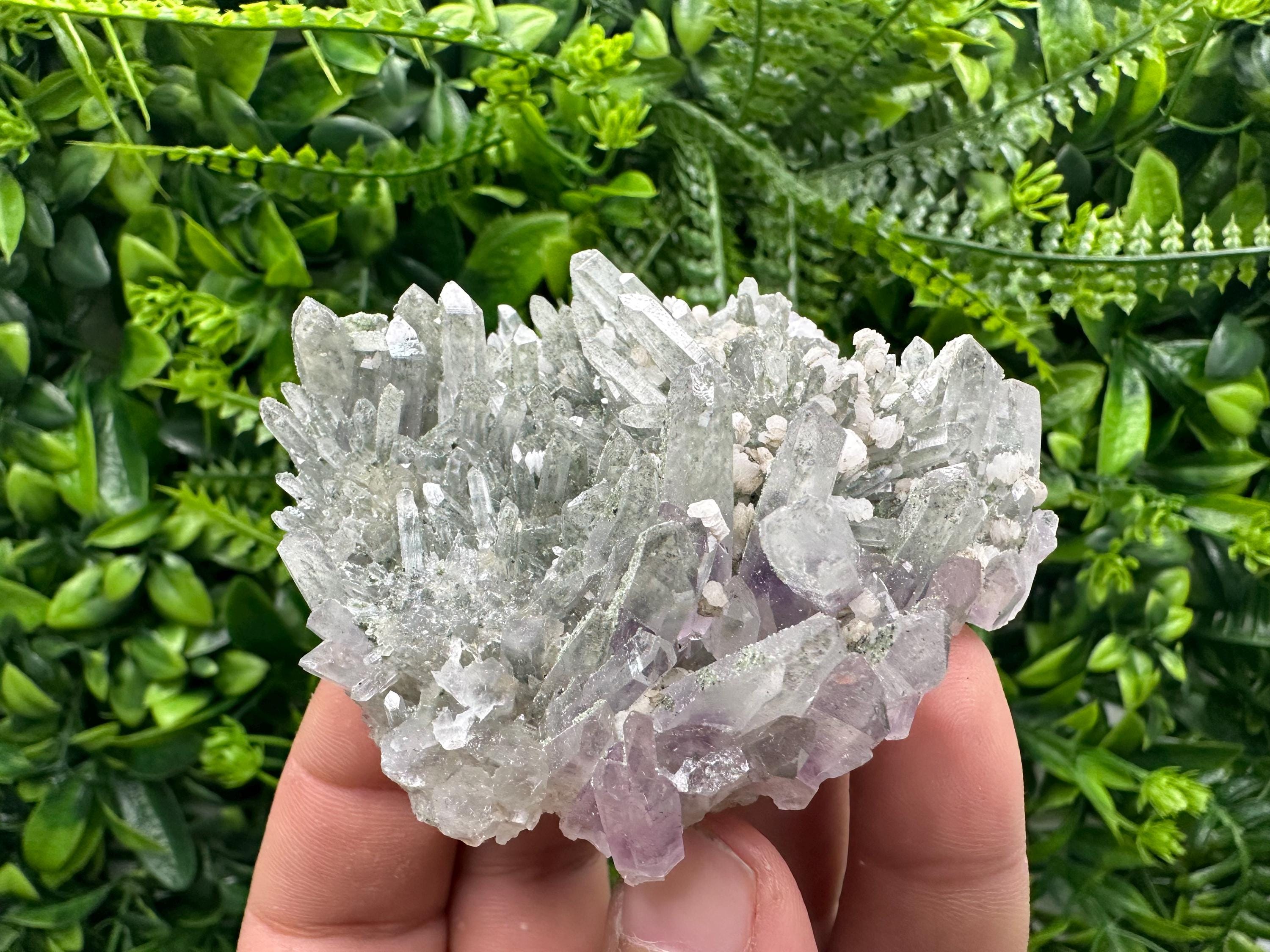 Amethyst Calcite Quartz Cluster, Chlorite Inclusions, Djurcovo Mineral Specimen