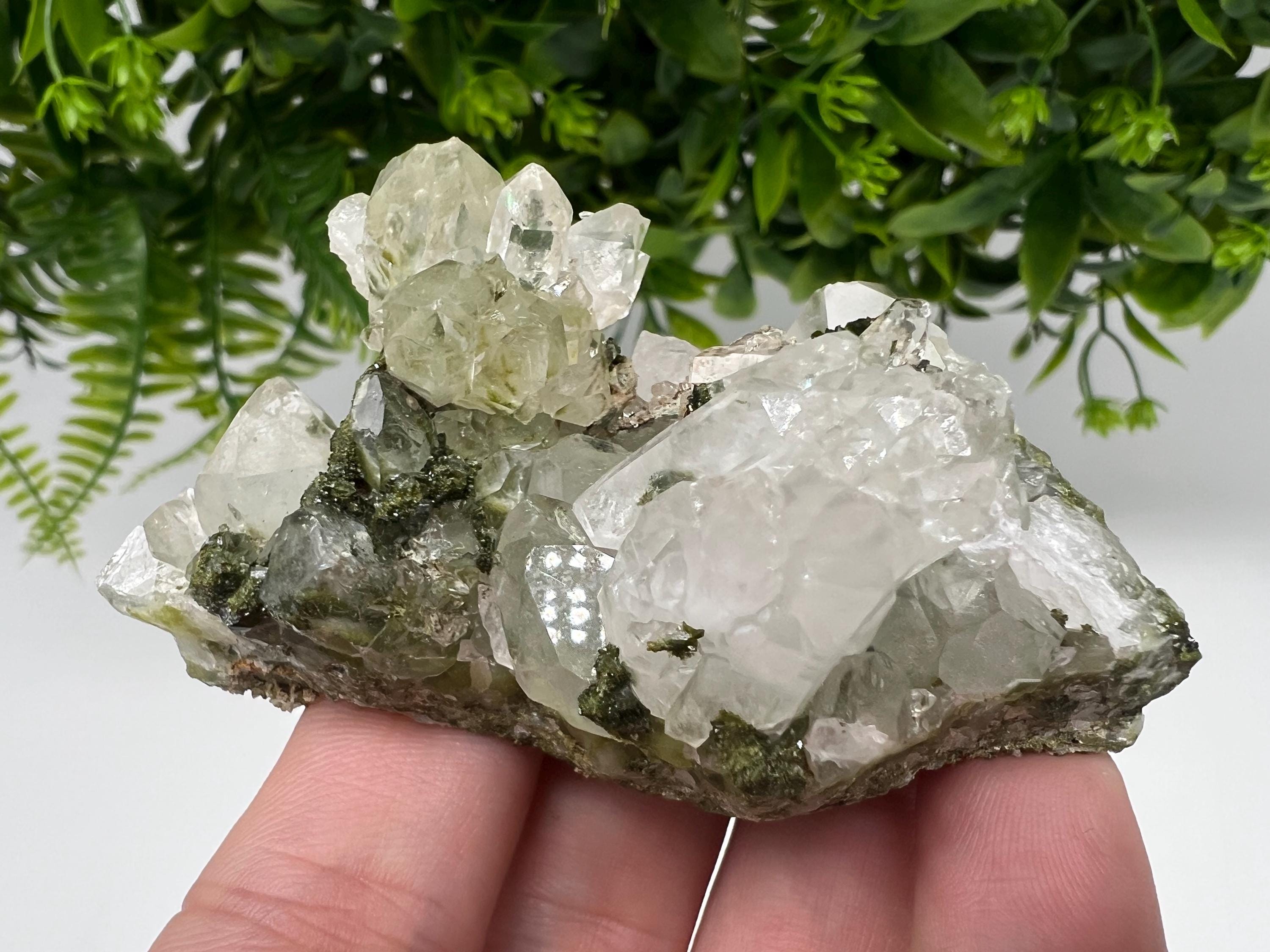 Green Epidote with Quartz Crystals - Extremely Sparkly with Rainbows,souvenirs collection stone,gift,decor, Eastern Anatolian, Turkey