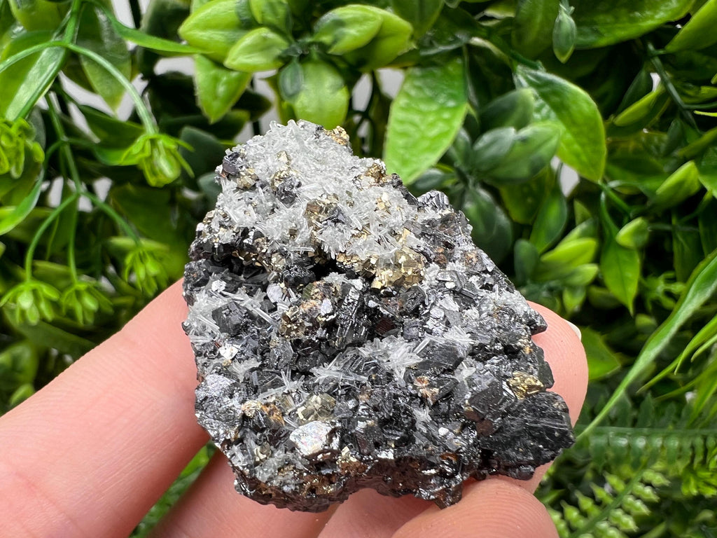 Stunning Chalcopyrite,Galena,Sphalerite,Calcite,on needle Quartz from Borieva mine,Madan,Bulgaria,natural,collectible mineral specimen,gift