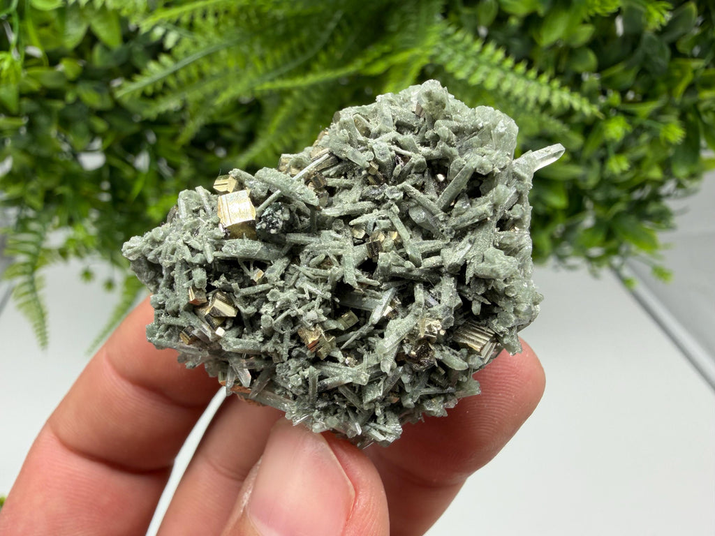 Pyrite on Green Quartz Mineral Specimen, Borieva Mine, Bulgaria