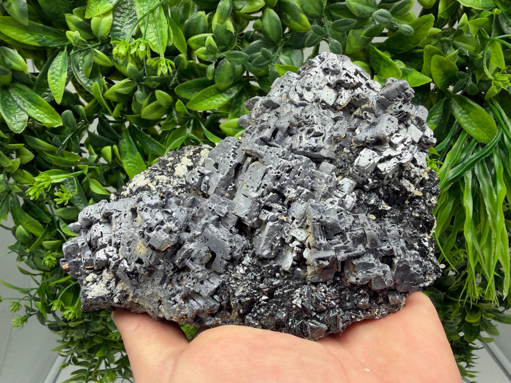 Natural Shiny Galena Cluster with Siderite and Quartz, Bulgaria Mine Specimen