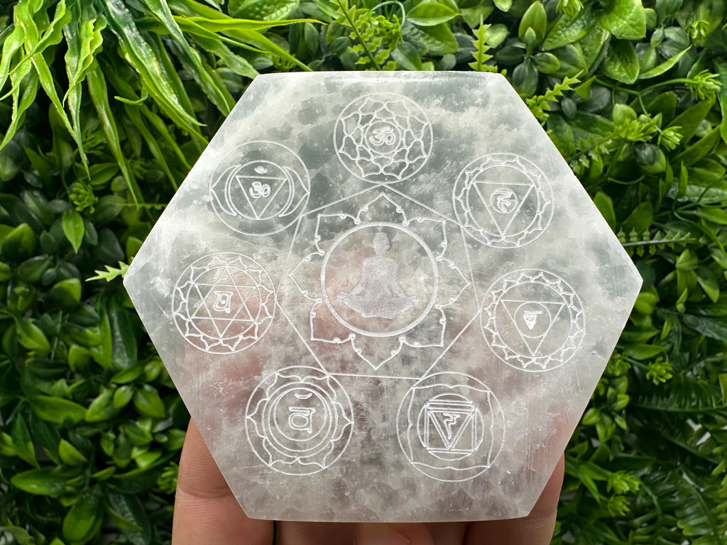 Selenite 7 Chakra Healing Disk: Spiritual Meditation Crystal (10/10 cm)