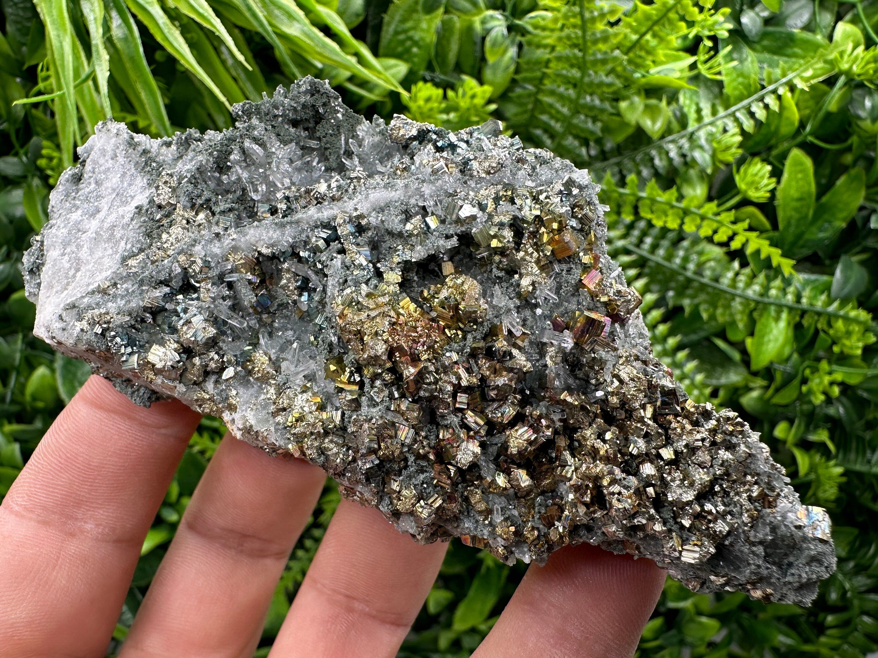 Pyrite on Green Quartz, Borieva Mine Bulgaria, Home Decor Stone