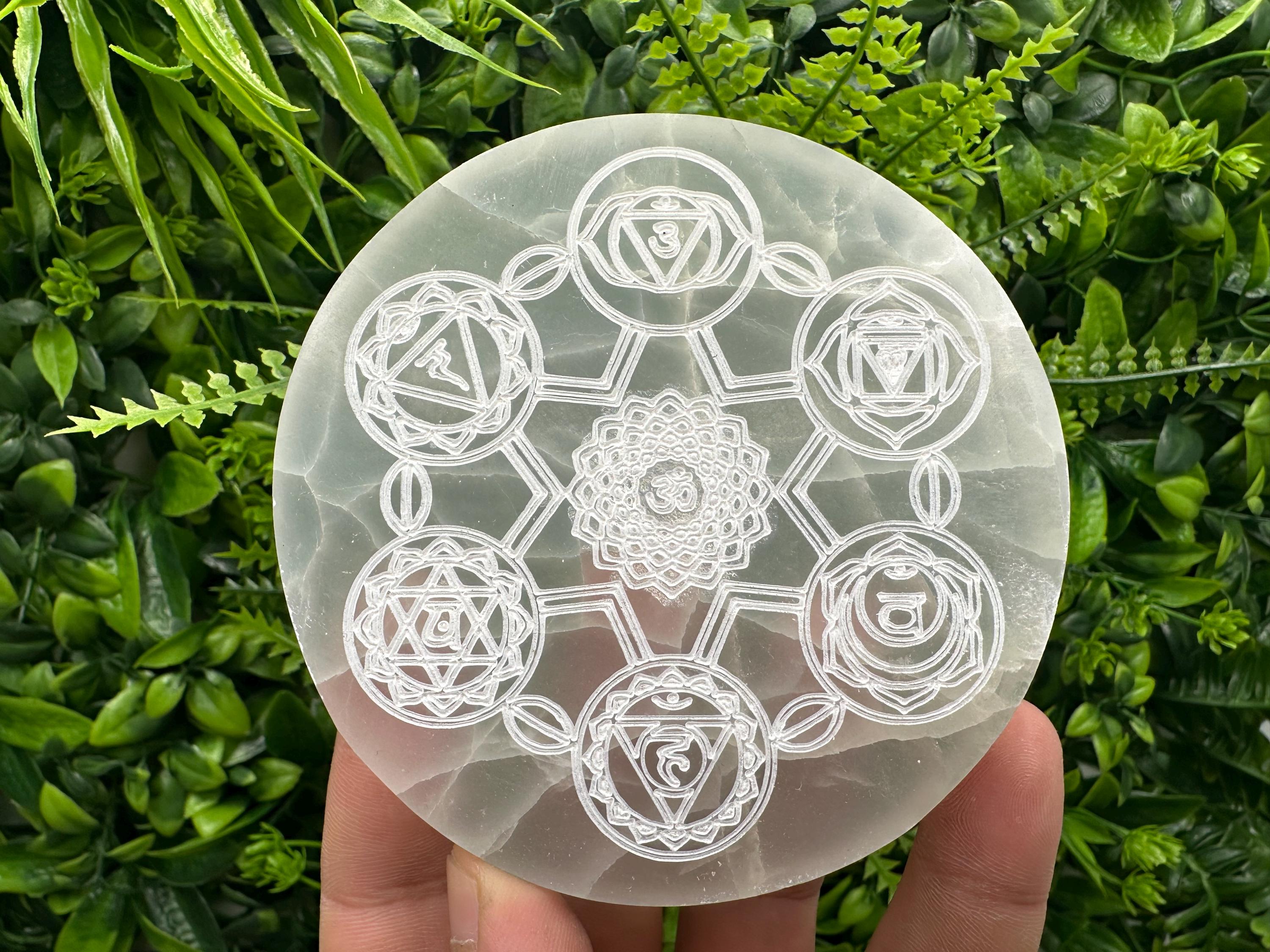 Selenite 7 Chakra Disk: Healing Crystal Charging Wand