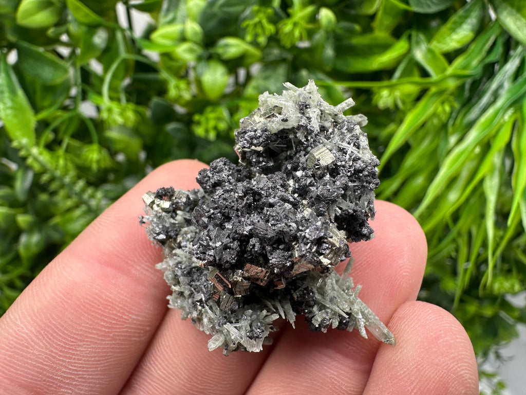 Pyrite Sphalerite on Green Quartz, Bulgaria Mineral Specimen