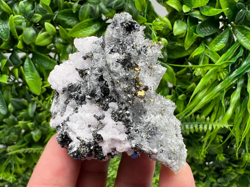 Stunning Cgalcopyrite,Galena,Sphalerite,Calcite,on needle Quartz from Borieva mine,Madan,Bulgaria,natural,collectible mineral specimen,gift