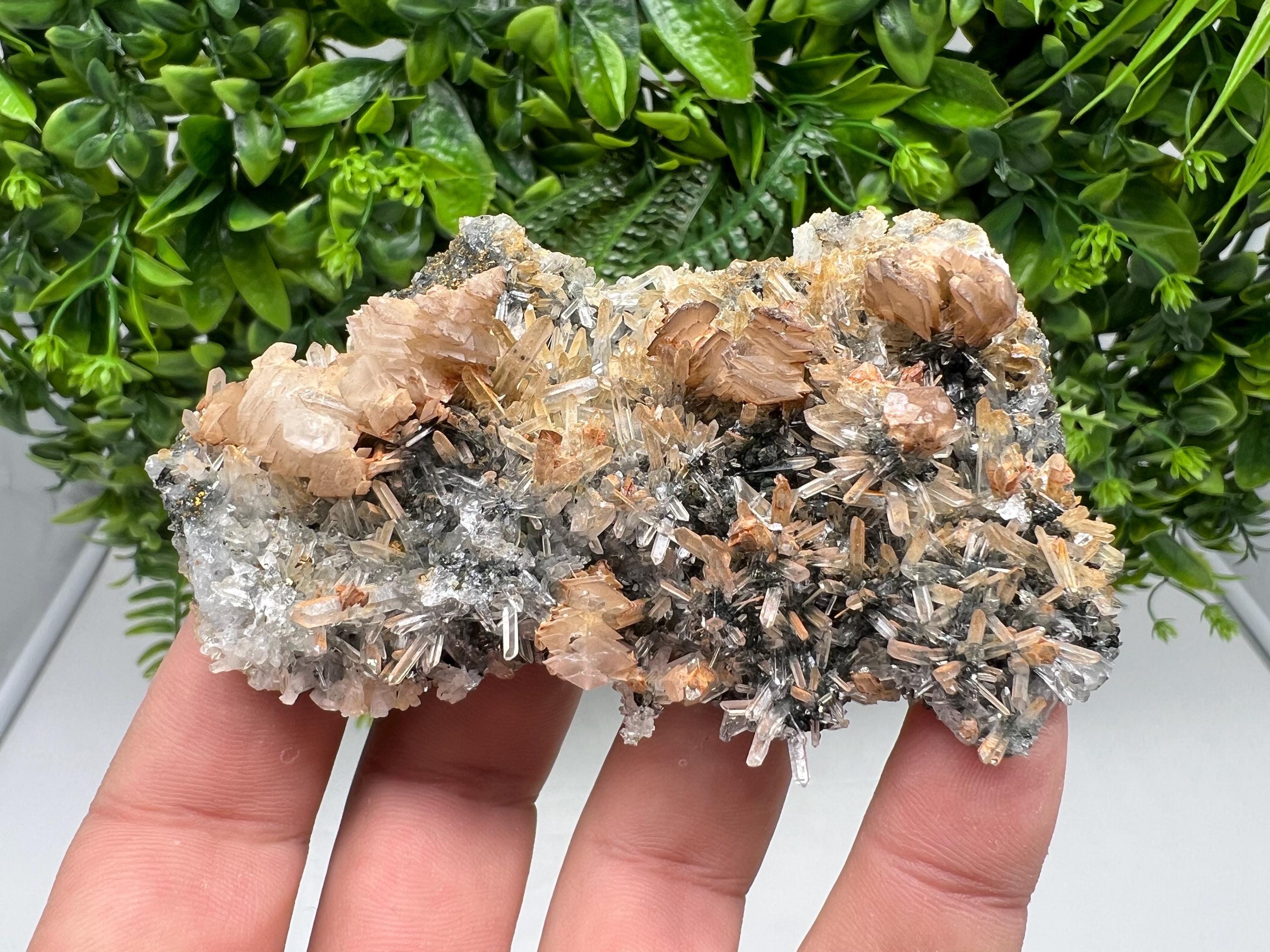 Wonderful Calcite on Quartz white Sphalerite, from Borieva mine,Bulgaria,natural,collection mineral specimen,Home decor crystal,gift,healing
