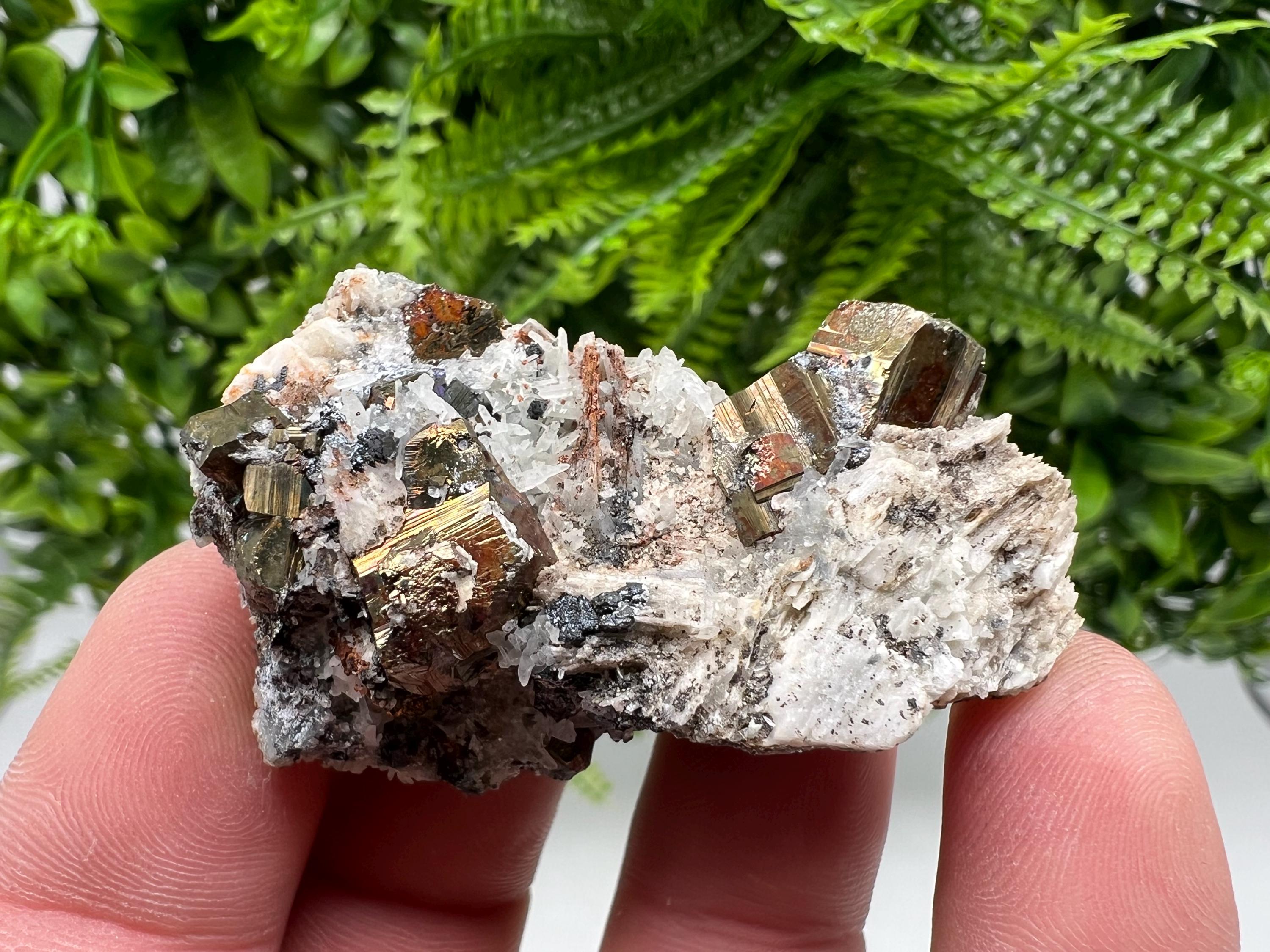 Pyrite with Hematite on Sphalerite, Quartz, Bulgaria Mineral Specimen