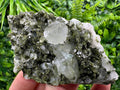 Rare Green Epidote with Quartz Crystals: Sparkly Rainbow Mineral Decor