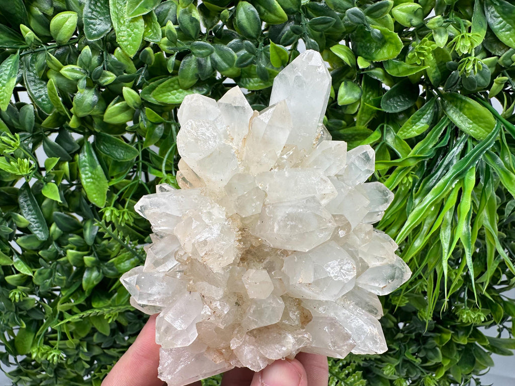 Large Green Epidote with Quartz Crystals: Sparkly Rainbow Stone Decor