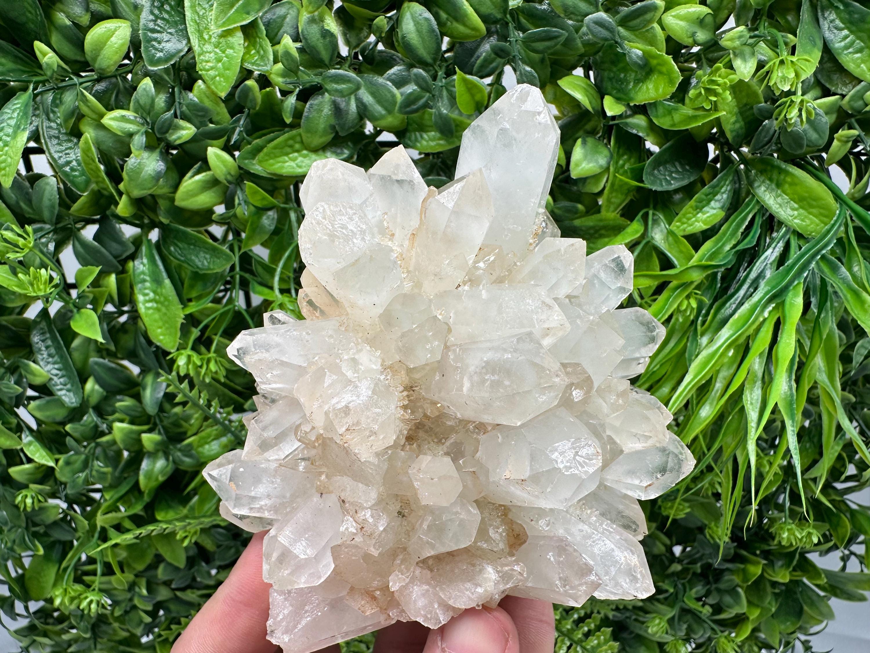 Large Green Epidote with Quartz Crystals: Sparkly Rainbow Stone Decor