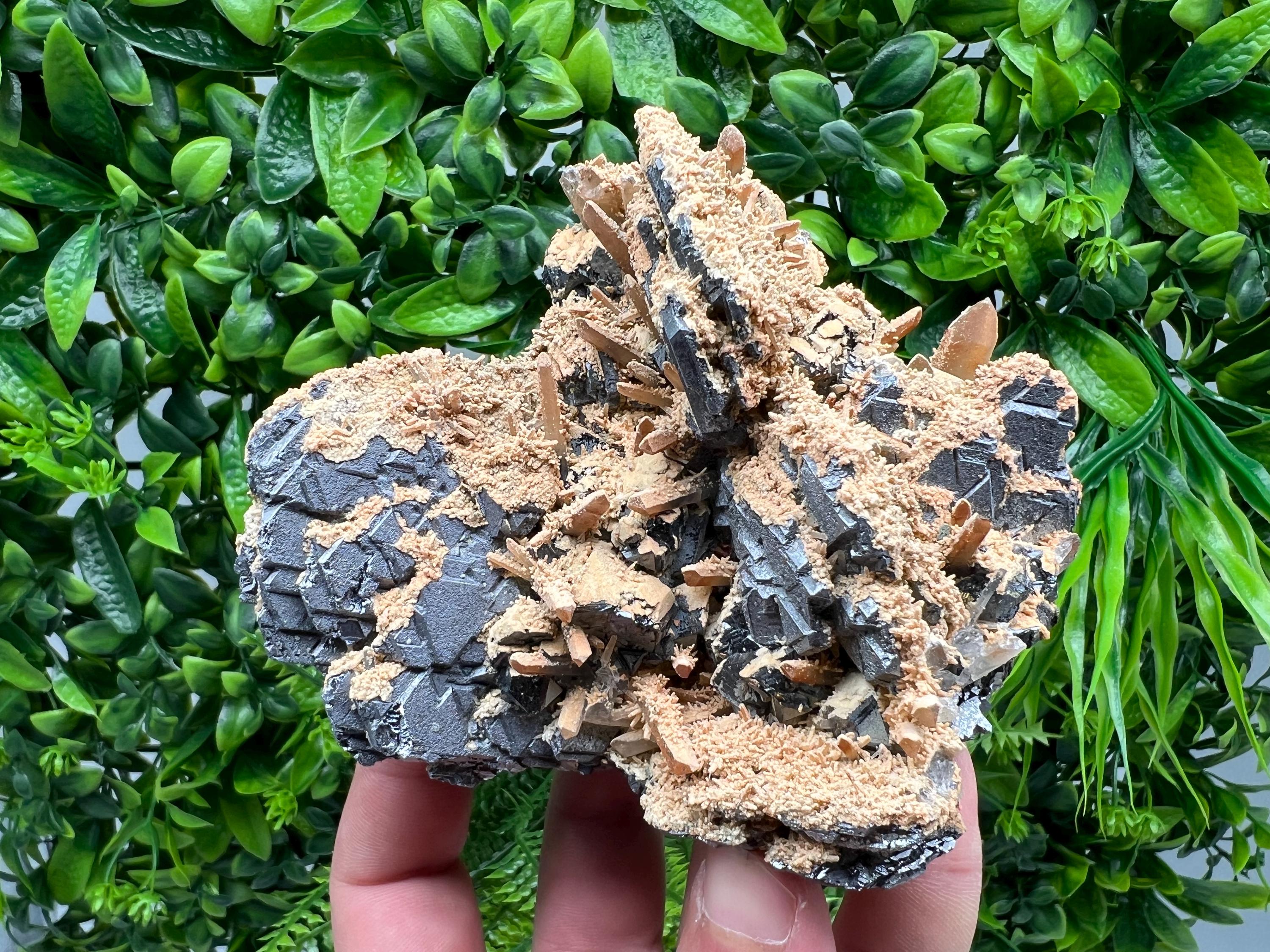 Spinel Law Galena with Quartz and Calcite Mineral Specimen