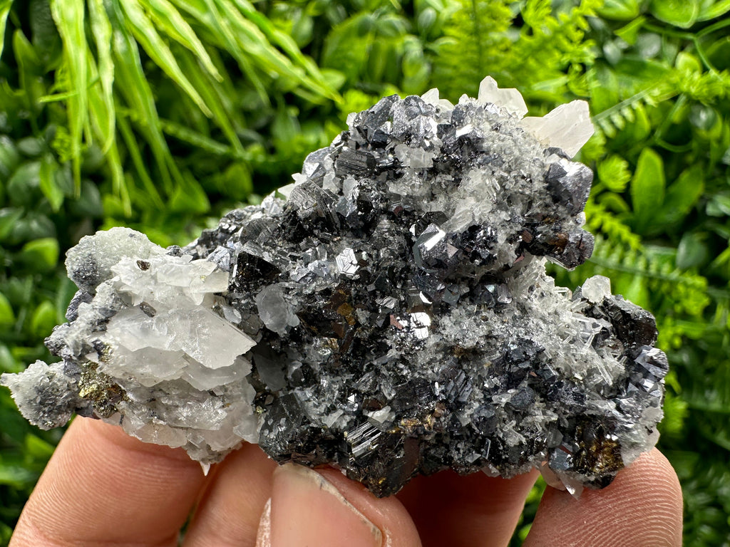 Shiny Galena, Sphalerite, Calcite on Quartz, Bulgaria Mineral Specimen