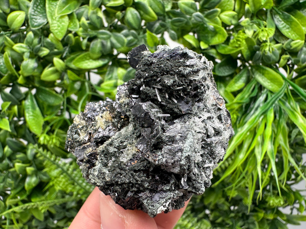 Sphalerite on Quartz with Epidote and Chlorite, Bulgaria Mineral Specimen