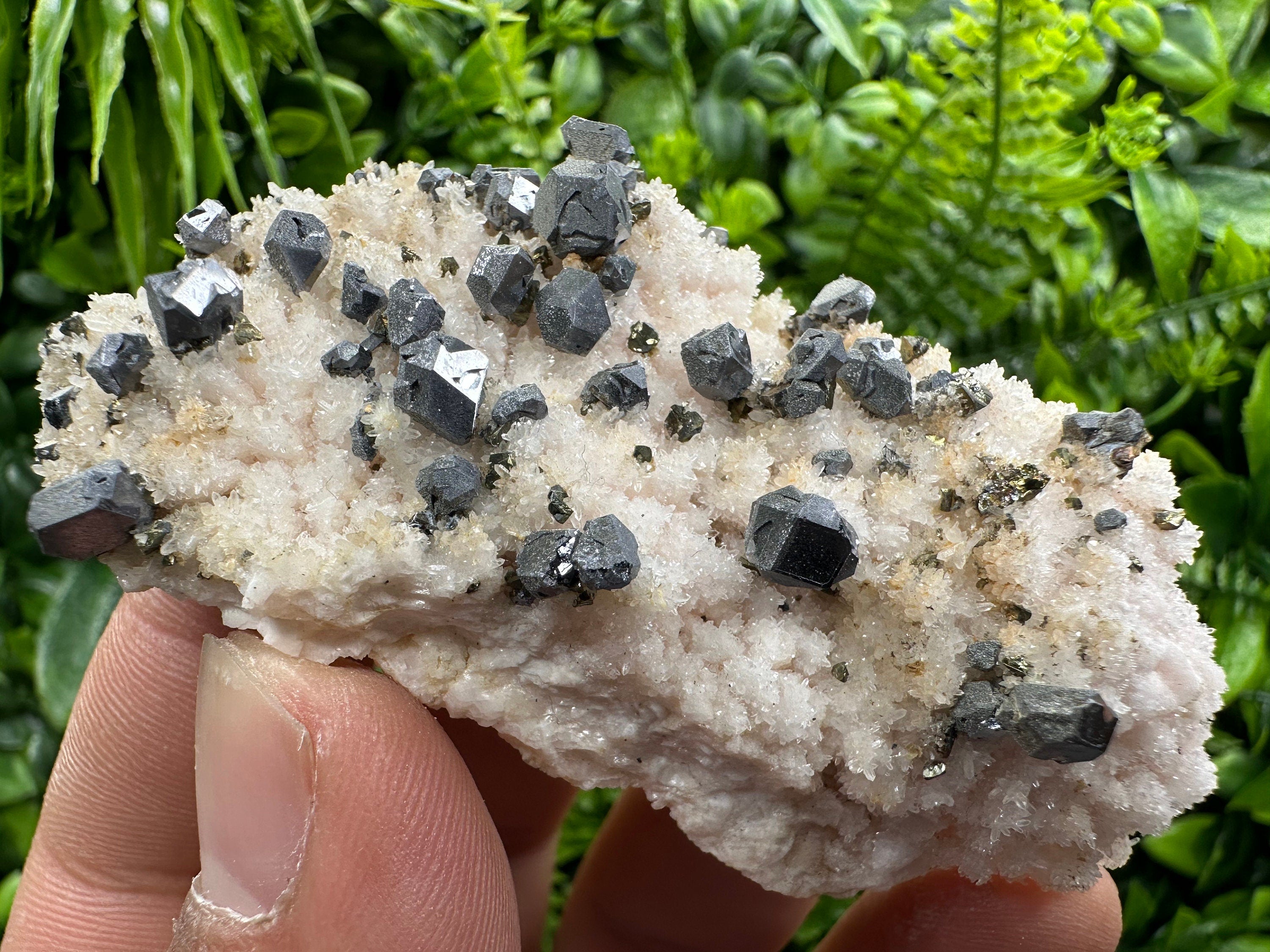 Galena with Chalcopyrite on Mangano Calcite: Natural Mineral Crystal Decor