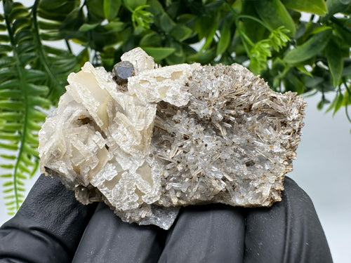 Calcite on Quartz, Chlorite from Borieva Mine, Madan, Bulgaria, mineral specimen, collected crystal, geological minerals, collecting crystal