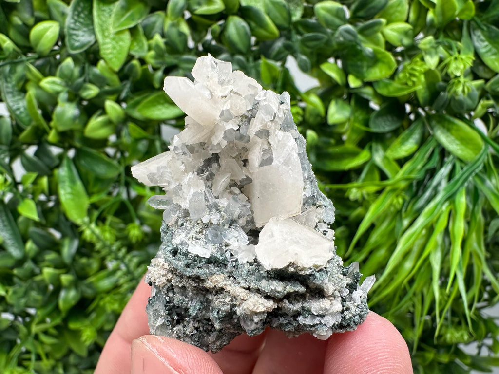 Quartz Calcite Mineral Specimen on Chlorite, Bulgaria Crystal Decor
